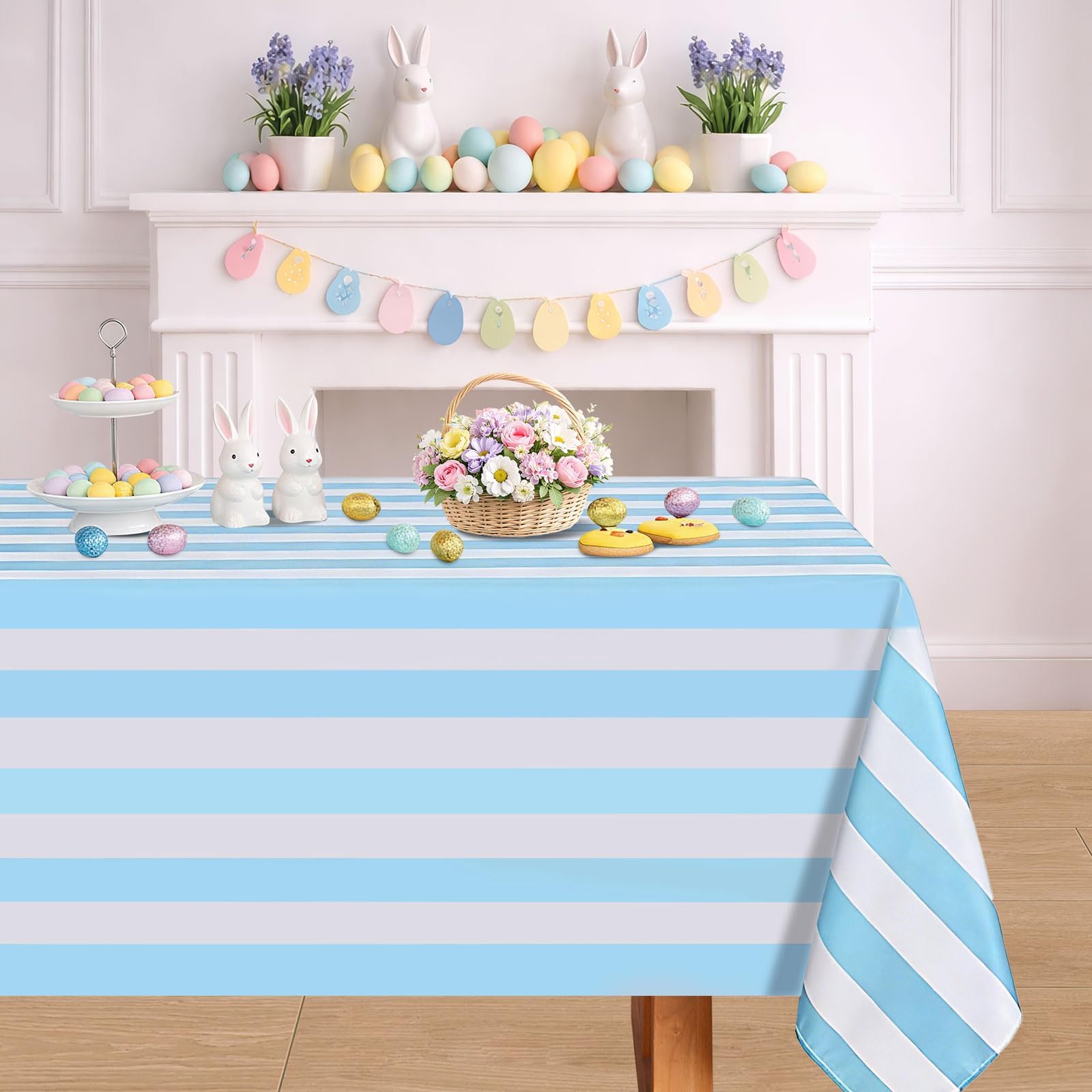 Blau Weiß Gestreifte Tischdecke 140x300cm Rechteckige Tischdecke für Party | Gestreift Tischdecke Rechteckige Polyester Tischdecke für Karneval, Weihnachten, Geburtstag, Hochzeiten, Picknick Dekoration