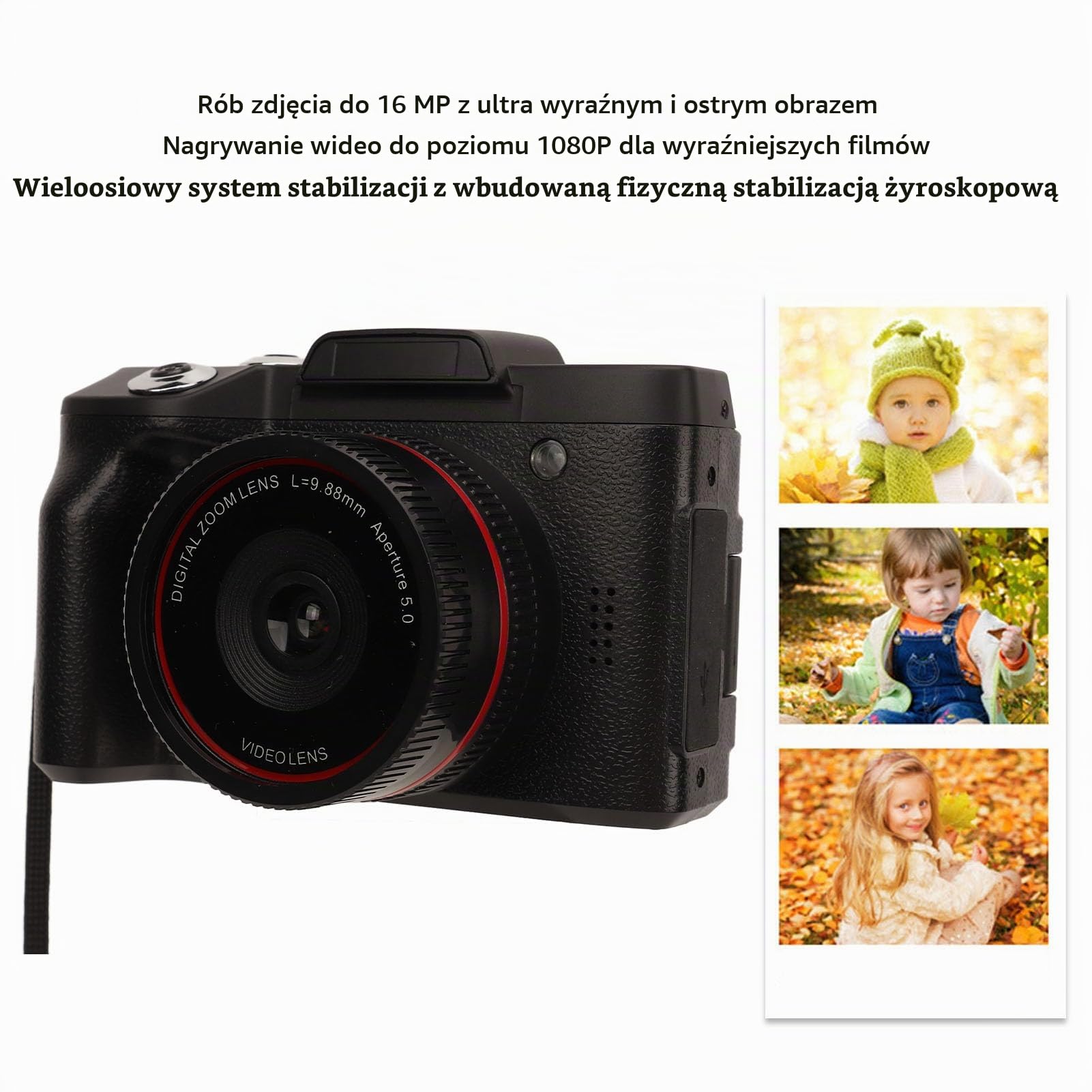 Aparat Cyfrowy, Inteligentny Aparat Cyfrowy 16 MP 1080 P HD Mikro Lustrzanka Cyfrowa do Fotografii, Wieloosiowy Stabilizator Obrazu, Wyświetlacz HD o Przekątnej 2,4 Cala,