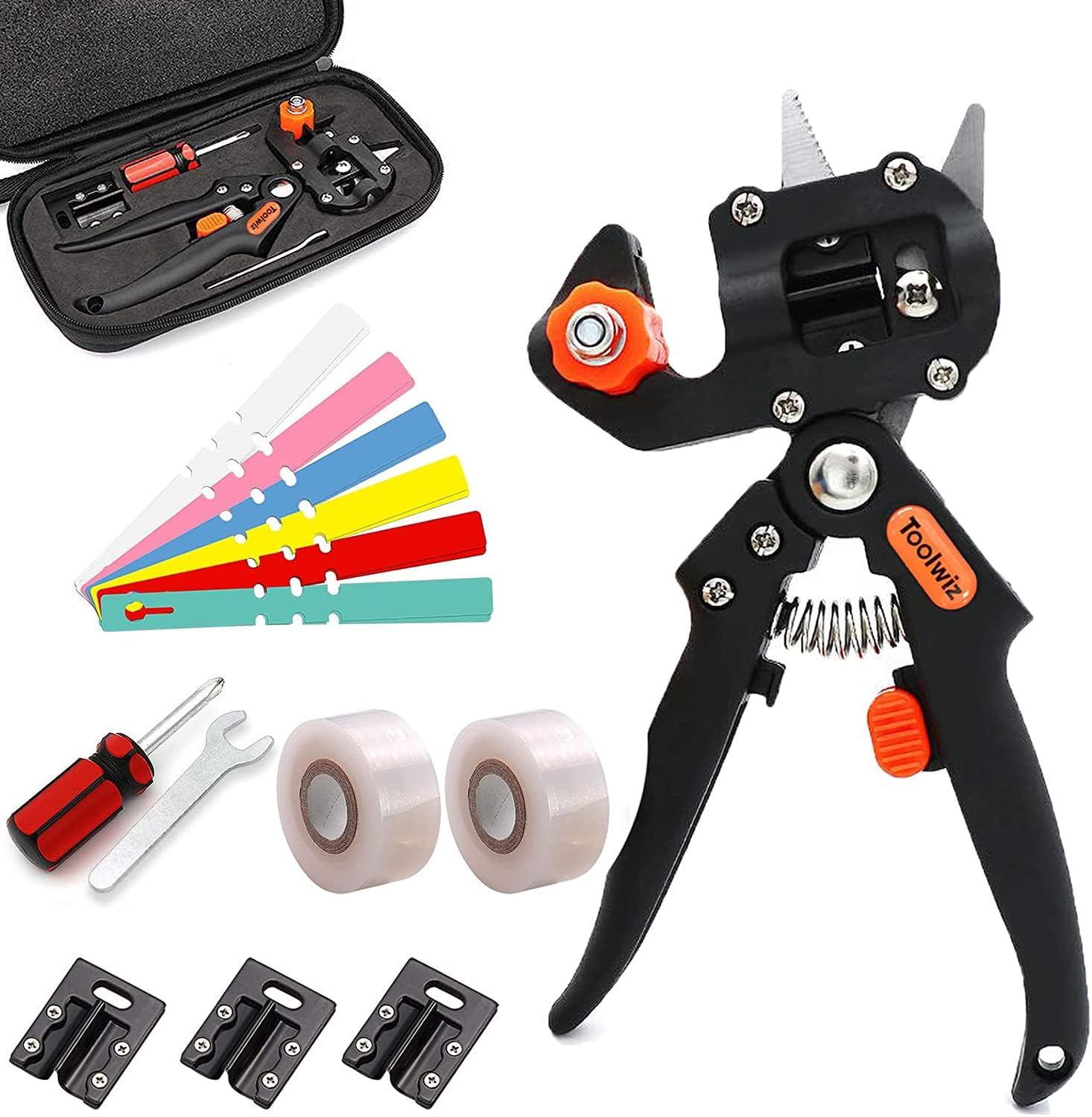 Toolwiz Garden Grafting Tools Tree Grafting Kit, 2 in 1 Grafting Shears for Fruit Tree Grafting Tool with 3 Replacement Blades, Tree Grafting Tape, Tag Cards, Screwdriver and Wrench
