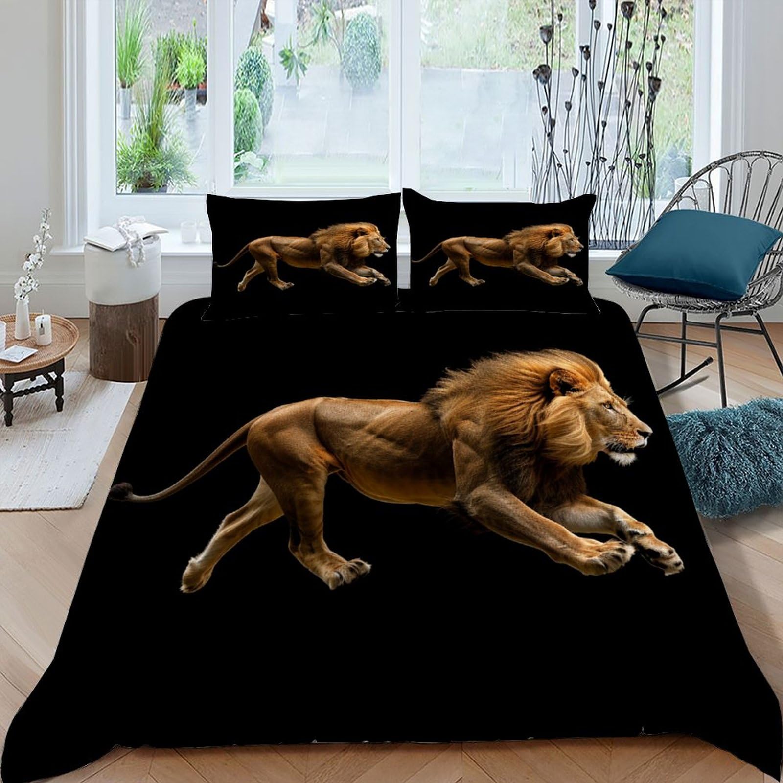 Housse de couette lion microfbre 220x240 parure lit 2 places