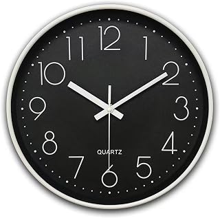 Qiccijoo Wall Clock 12-inch Silent Non-Ticking Round Wall Clocks Battery Operated Easy to Read for Living Room Home Office School(Black)