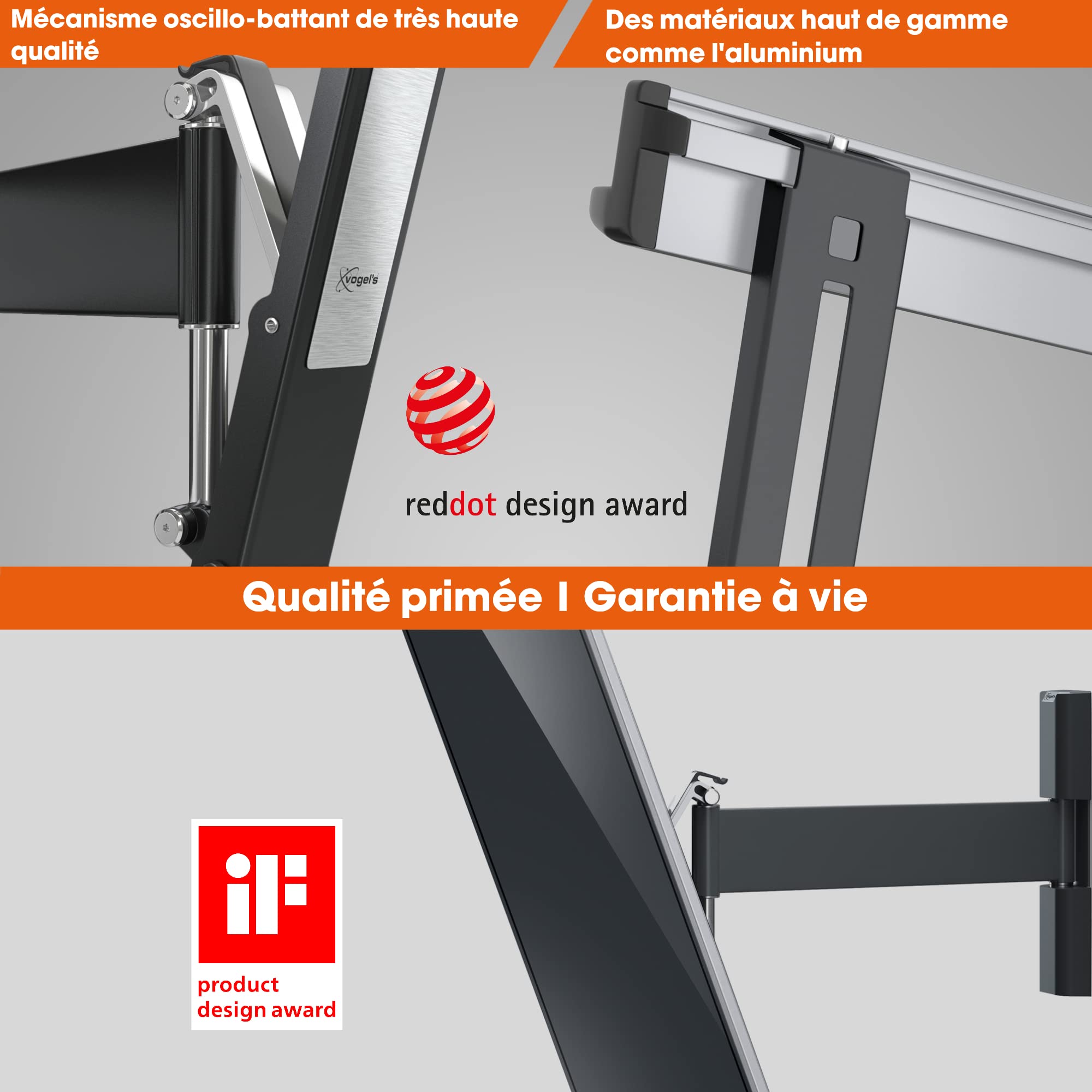 Vogel's Thin 525, Support Mural pour TV 40-65 Pouces, Inclinable et Orientable 120º, Max 25 kg et Jusqu' à VESA 600 x 400 cm Noir