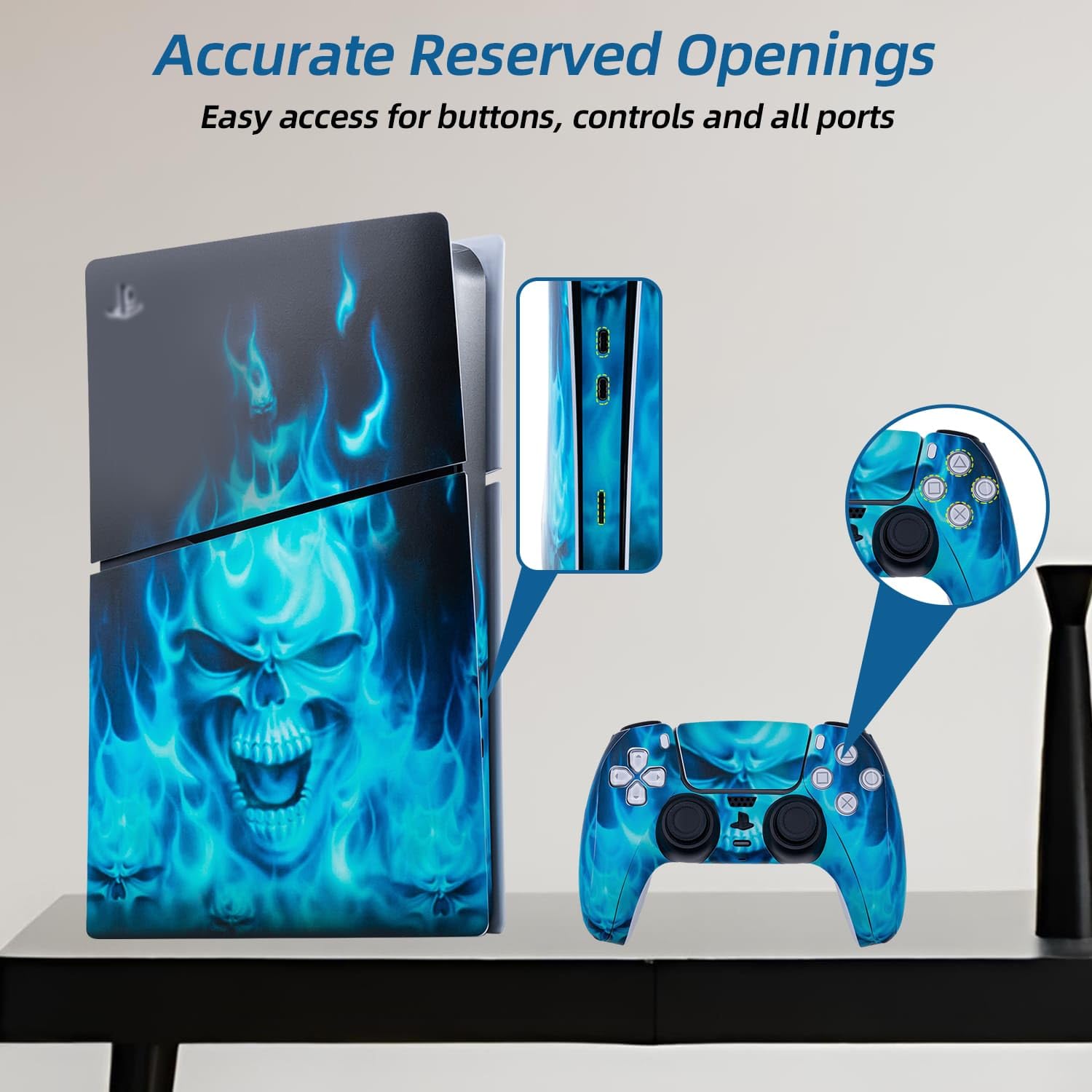 Mcbazel Autocollant antidérapant Autocollant en Vinyle Peau Couverture Plaques adhésives Autocollantes pour PS5 Slim d'origine Uniquement-Flamme Bleue