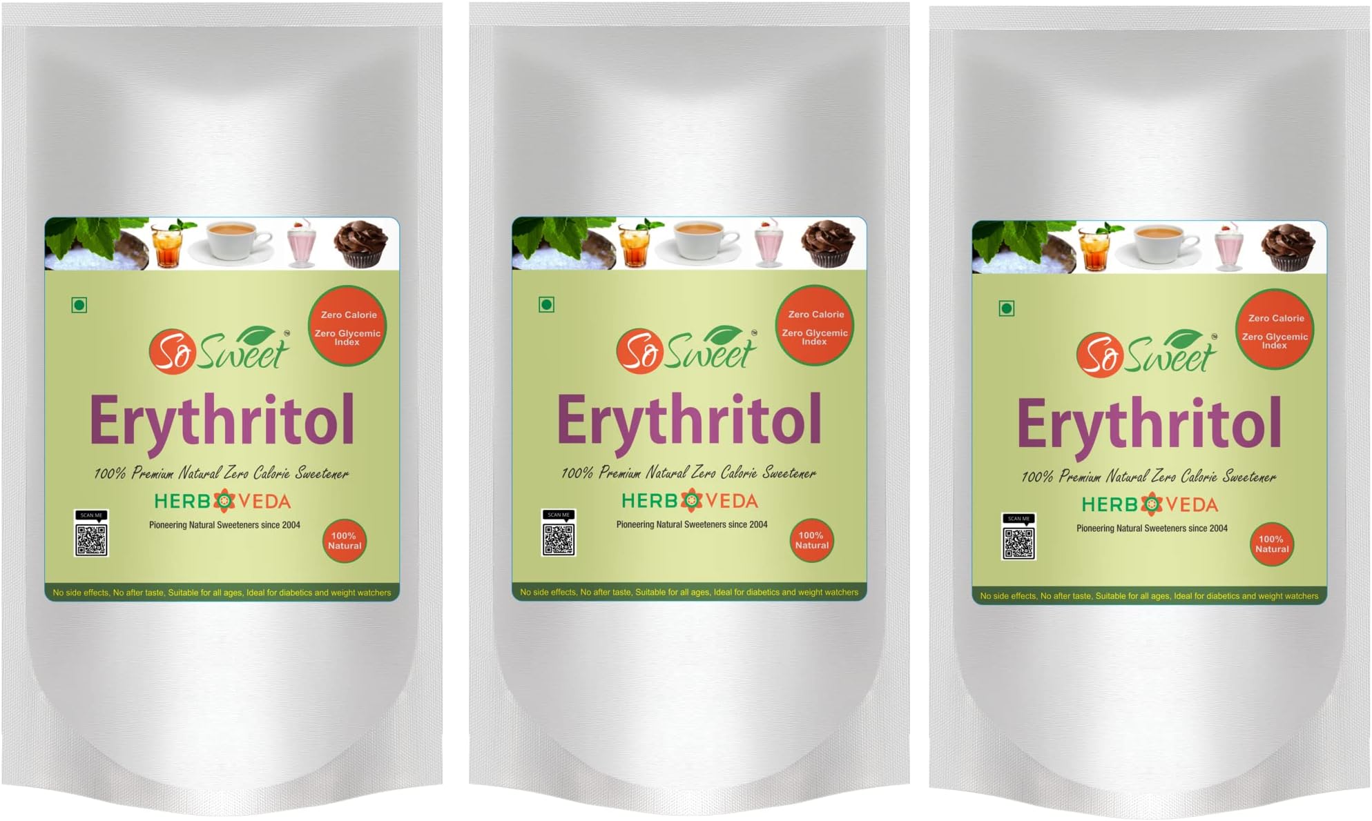 - So Sweet 100% Natural Zero Calories Sweetener 3Kg Erythritol for Diabetics care (Pack of 03) (1Kg Each)