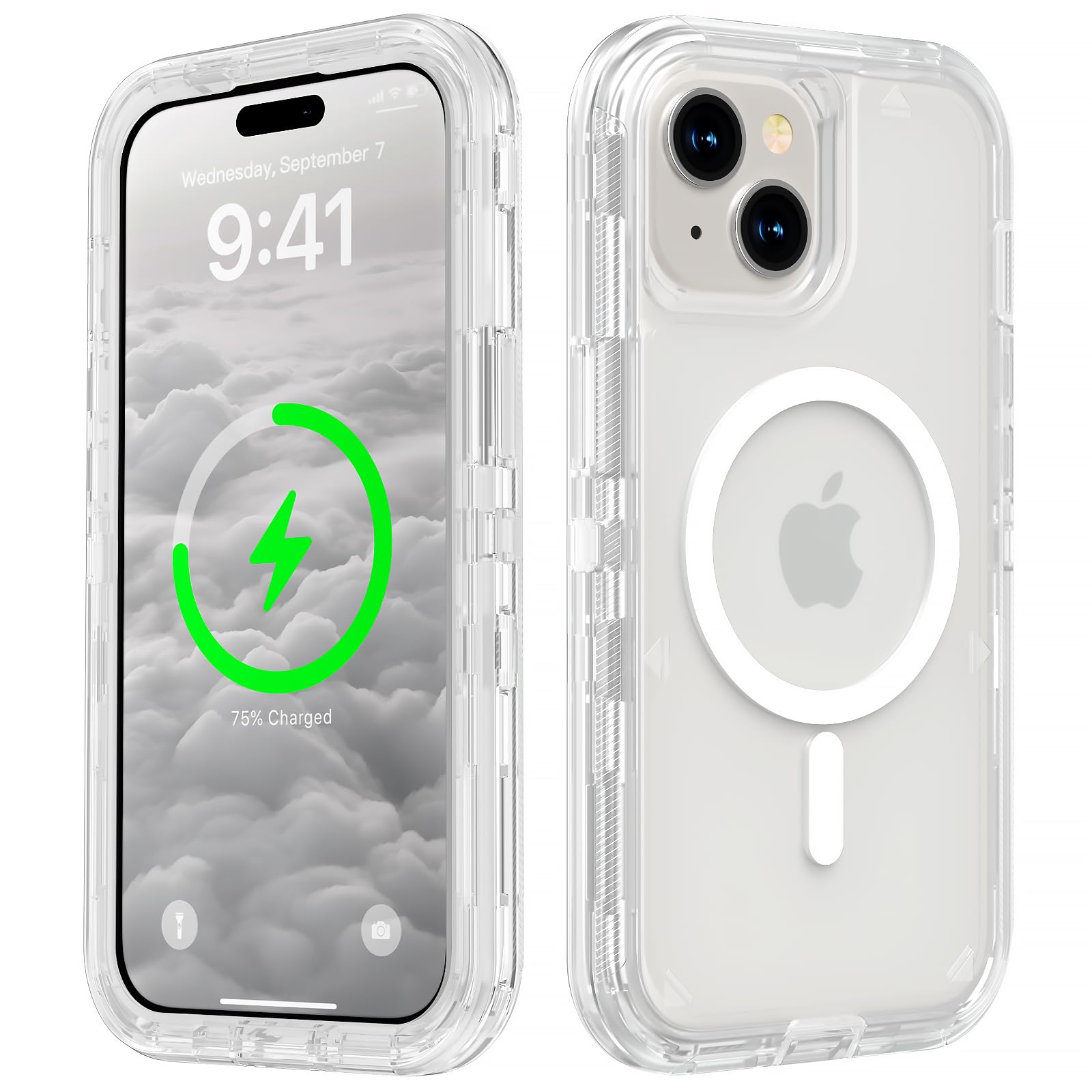 Follaroma for iPhone 15 Case, Compatible with MagSafe, Heavy Duty Shockproof Protection Phone Cases, Anti-Drop, Dual Layer Transparent Magnetic Phone