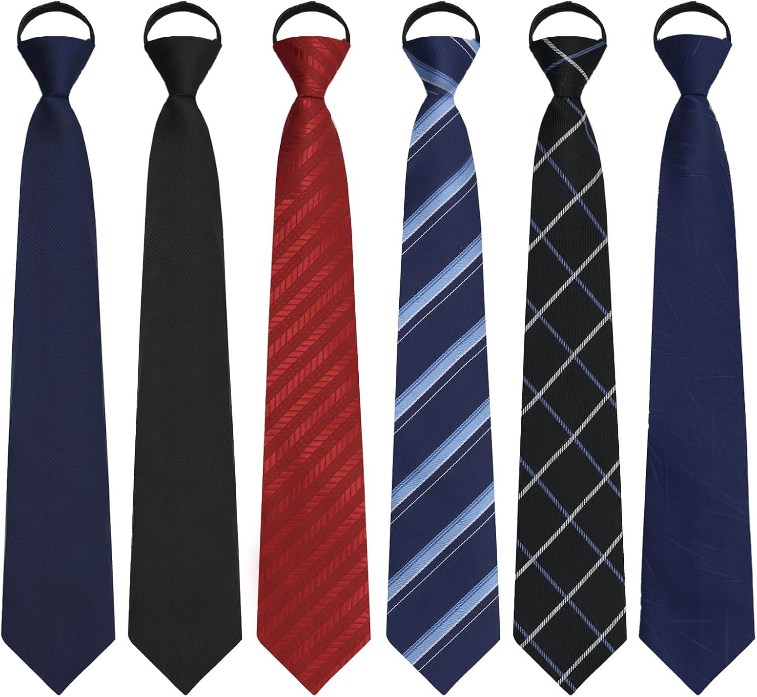 Zipper Ties for Men Pack, Pre Tied Mens Tie Solid Striped Men's Neckties Bulk for Wedding Business Banquet Casual