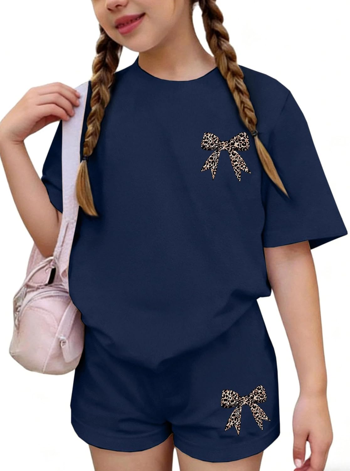 Girls 2 Piece Summer Outfits Cute Graphic Short Sleeve T-Shirt and Elastic Waist Shorts Set