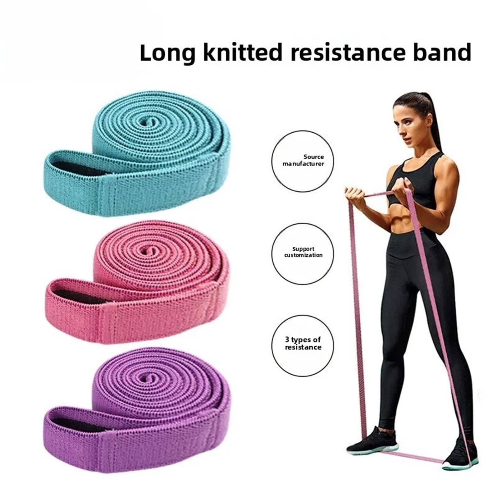 Fitnessbänder 3er-Pack Stoff-Bein- und Gesäß-Übungsbänder, Lange Widerstandsbänder for den Po, elastische Hüftbänder, Fitness-Workout-Krafttrainingsschlaufen