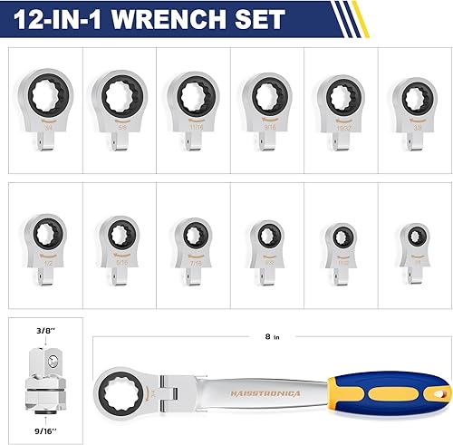 Miniatura 2 de haisstronica Juego de llaves combinadas métricas reversibles, 6 llaves de trinquete CR-V de extremo abierto de 0.315-0.591 in para automóvil,