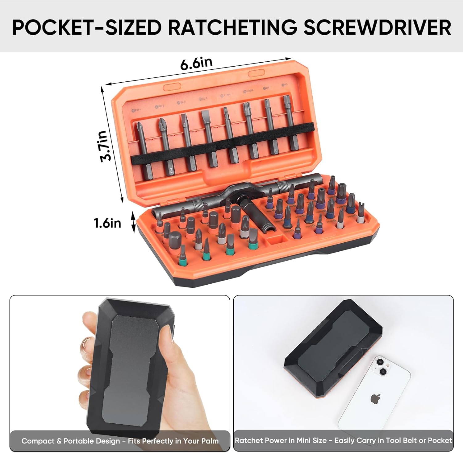 Magnetic Ratchet Screwdriver Set - 42 in 1 Multifunction Mini Ratcheting Screwdriver Kit with Detachable Handle & Portable Case for DIY Repair, Furniture, Bicycle, Electronics (Orange)
