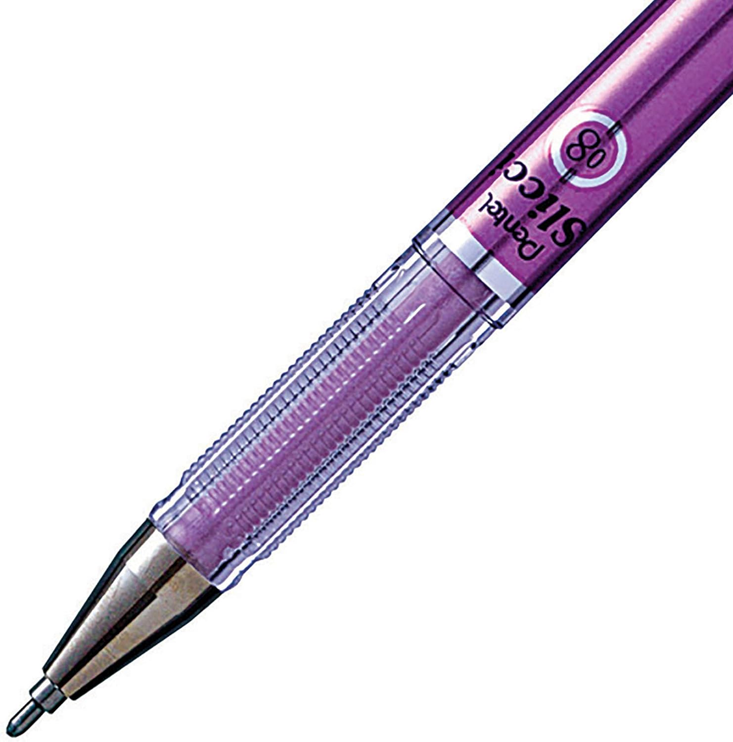 Pentel Arts Slicci Metallic 0.8 mm Needle Tip Gel Pen, Metallic Violet Ink, Box of 12 (BG208-MV)