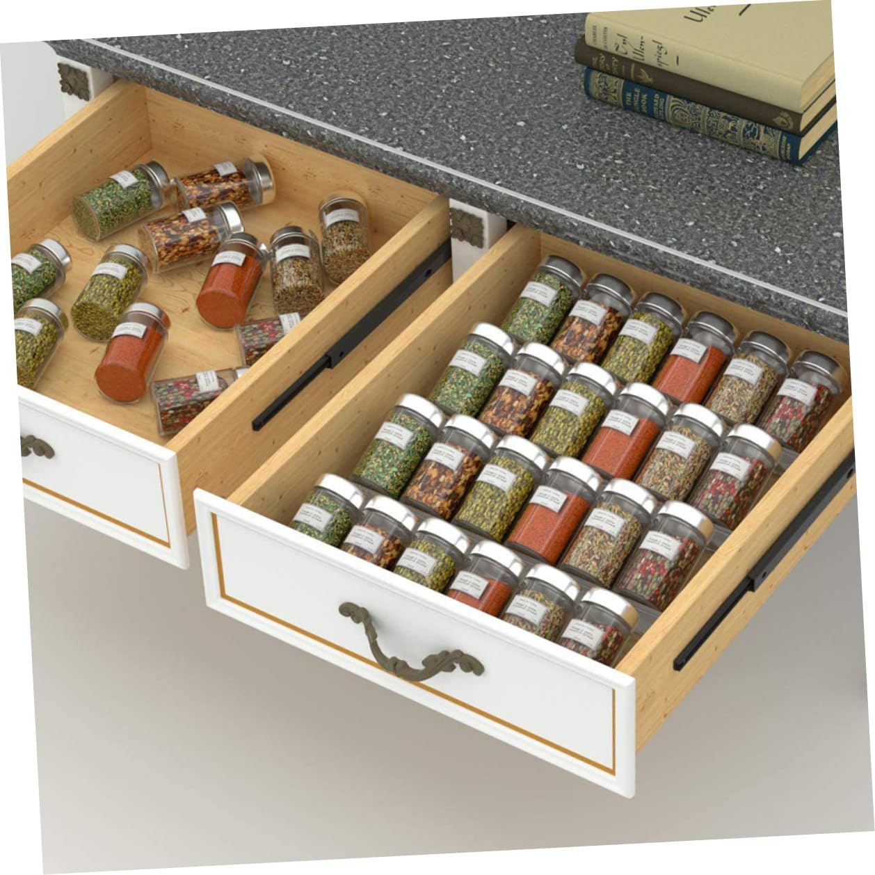 Toyvian Expandable Acrylic Spice Rack Organizer Tray for Kitchen Drawer, Seasoning Bottle Storage Shelf, Tiered Drawer Organizer for Countertop and Cabinet Use