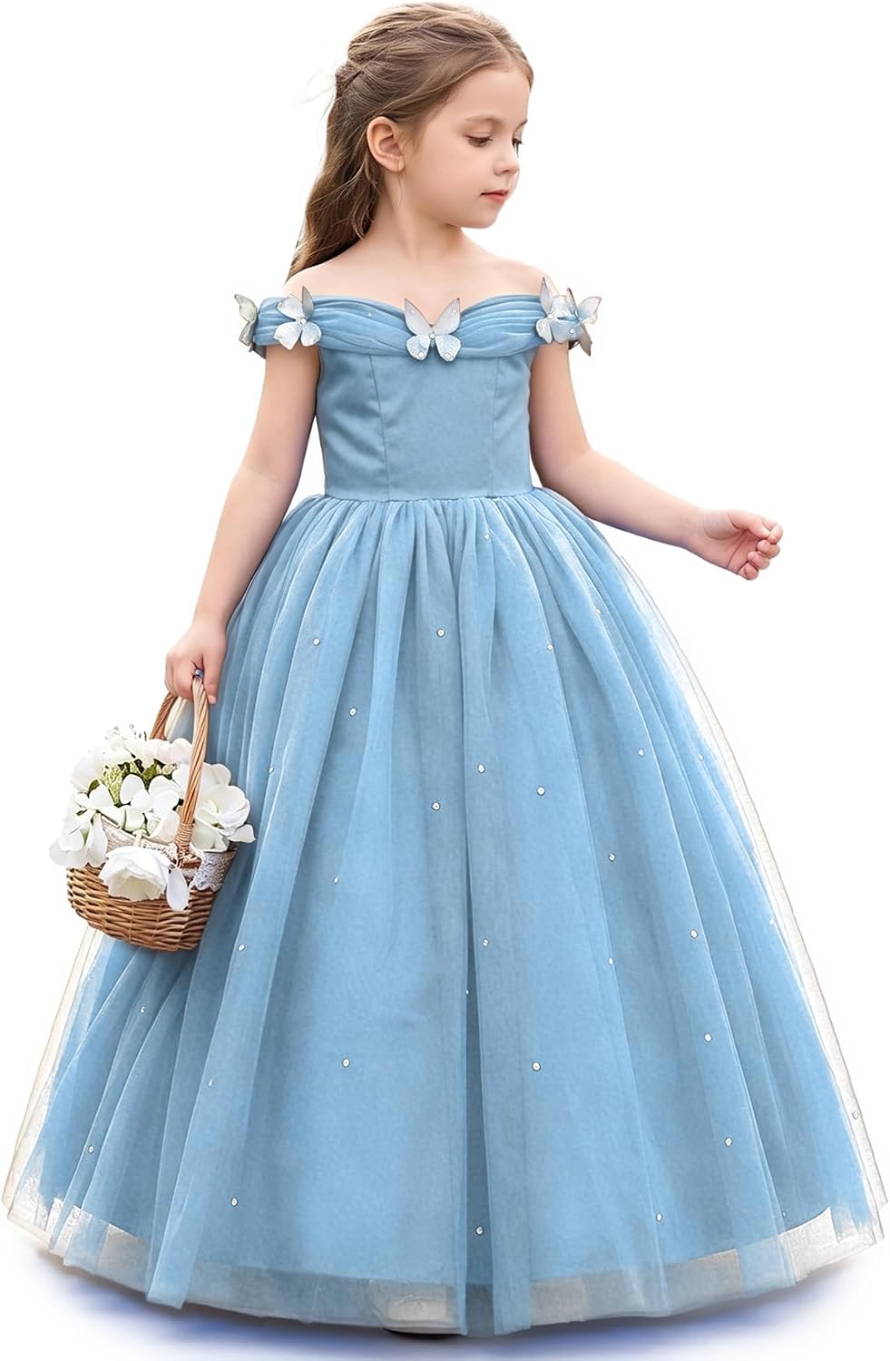 ABaoWedding Lace V-Back Flower Girl Dress Tutu Tulle Princess Party Dress with Satin Sash