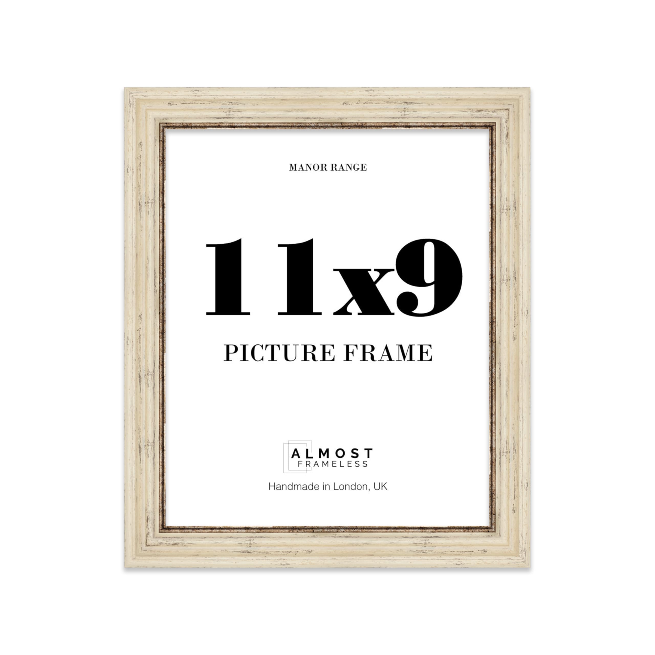11x9 Picture Frame, Display 11x9 Pictures (22.9 x 27.9cm) - Distressed Cream Sophisticated 42mm Edge Photo Display - 1 Pack