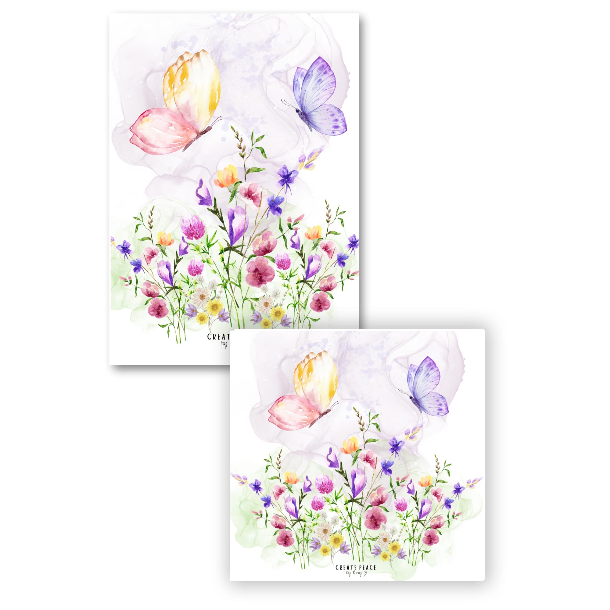Set of 2 Laminated Colouring Book Page Protectors. Stops Bleed Through. Free Alcohol Cleaning Wipes Included! (Butterfly Meadow)