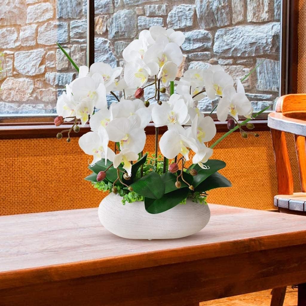 Künstliche Orchidee Künstliche Orchidee Seide Kunstorchideen Keramikvase Künstliche Phalaenopsis-Blumen 53 cm Künstliche Blume Modernes Kunstblumenmuster Sehr NatürlichWeiß