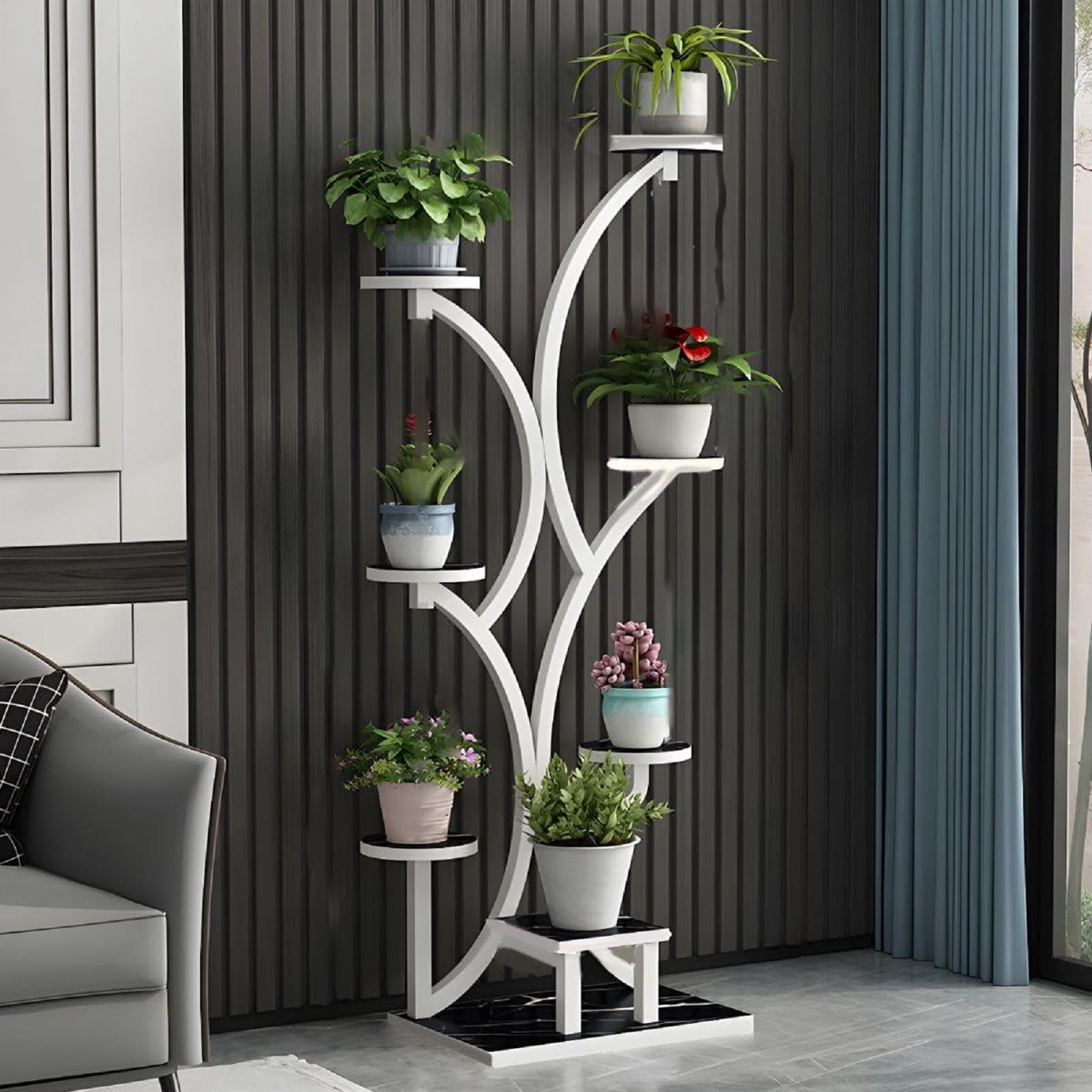 Étagère à plantes haute en métal blanc, présentoir d'angle à 7 niveaux stables