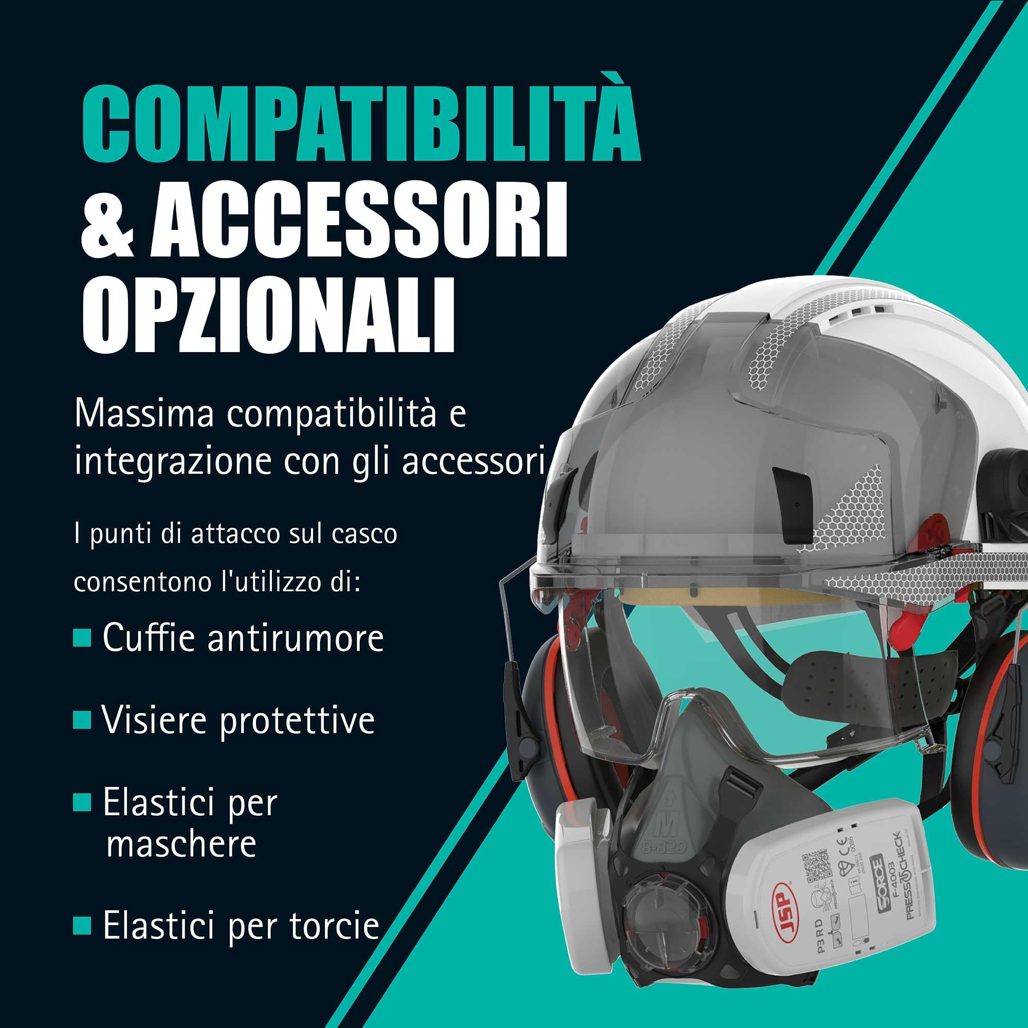 JSP VISTALens Elmetto da Cantiere con Occhiali Protettivi Integrati, Bianco | Occhiali retrattili integrati antiappannamento e antigraffio. Classe ottica 1. EN 397 & EN 166 certificato.
