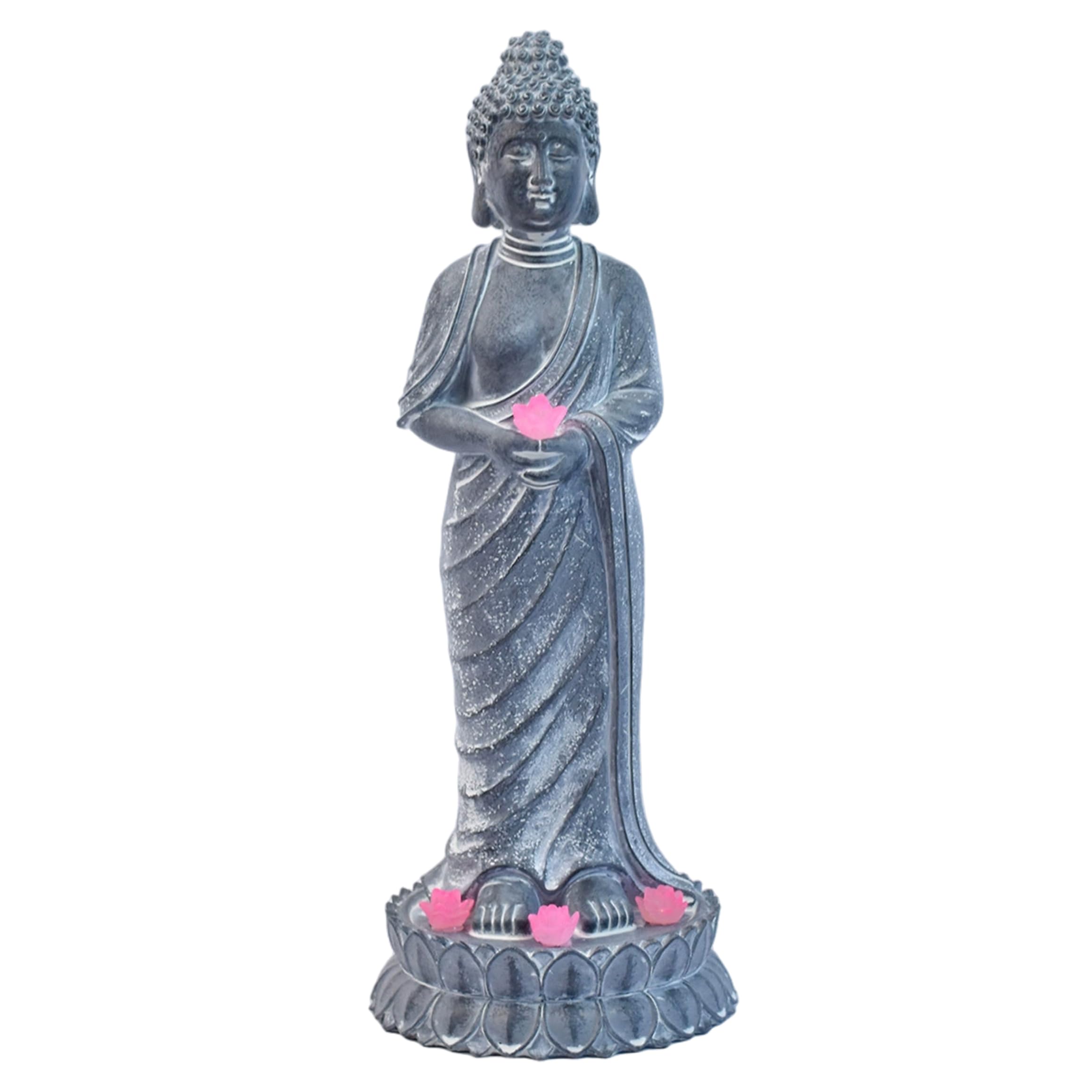 AwnsIMfreien Buddha Statue Outdoor, Solar Buddha Statue Outdoor - Resin Standing Zen Figurine With Lotus Solar Light For Garden Patio Yard, Statues for Garden