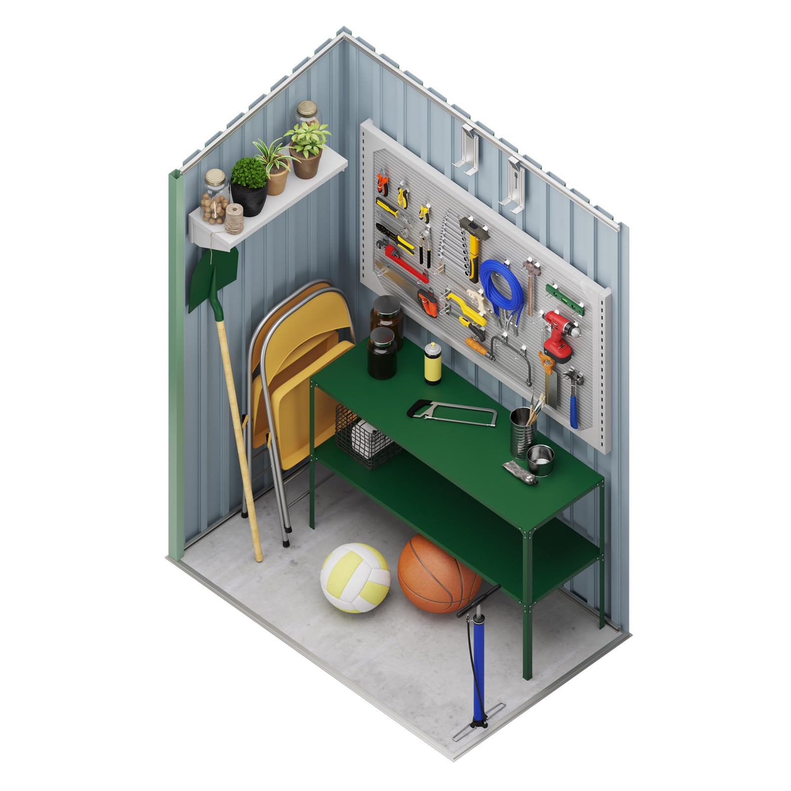 Wasabi - Armario Exterior Terraza 1,39m2 Neat Verde - Puerta Corredera - Techo Inclinado - 162x86x181cm - Caseta Jardín Resistente - Cobertizo Almacenamiento — view 7
