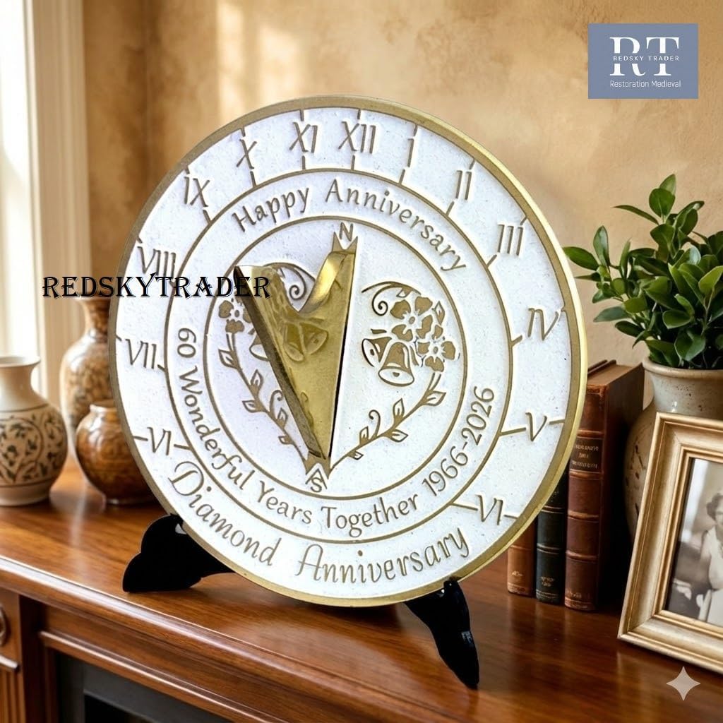 60th Anniversary Sundial Golden Wedding Memorial Gift for Love Ones 8 inches Home and Garden Decor