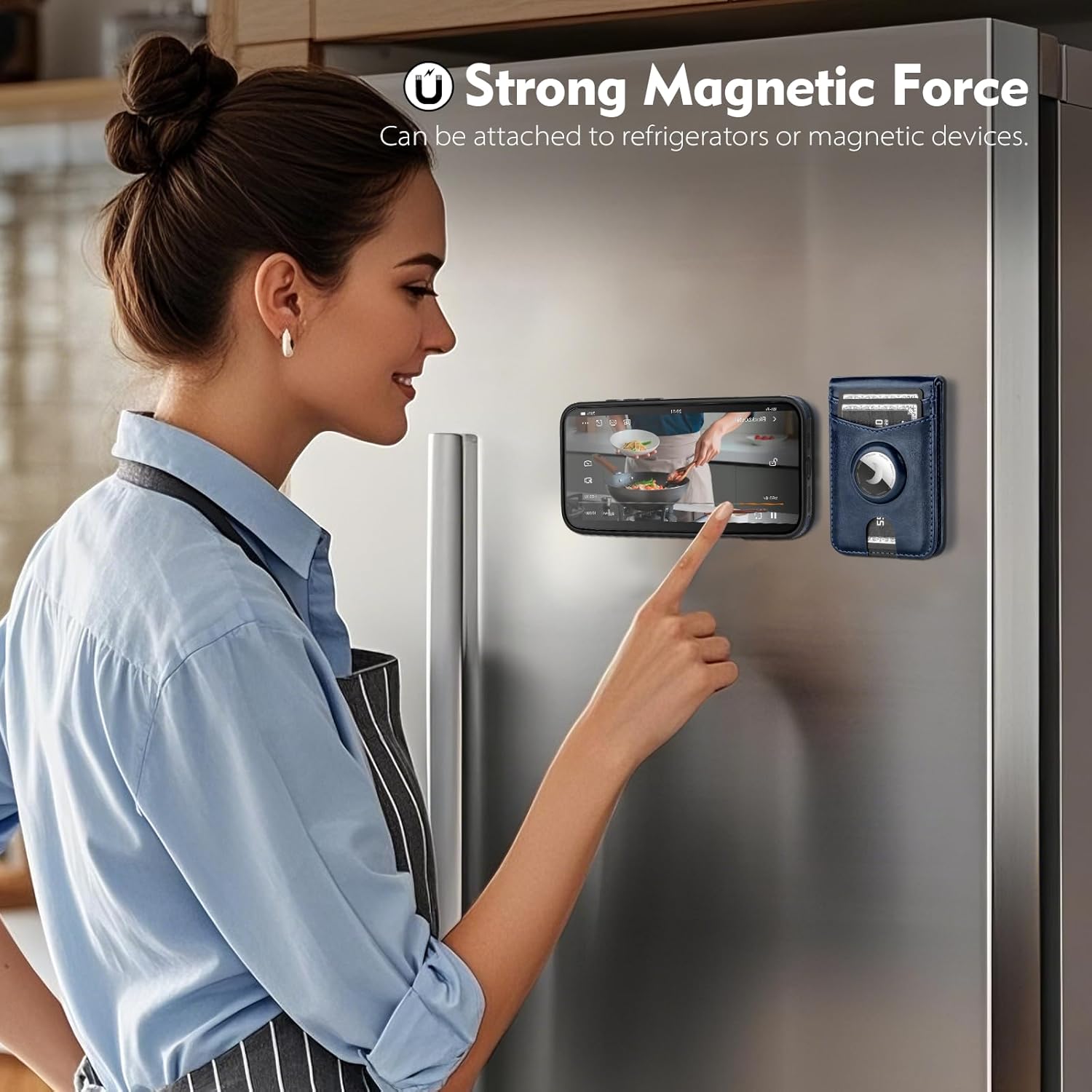 Compatible with MagSafe iPhone 14 Pro Max Case Wallet with AirTag Holder,2 in 1 PU Leather Magnetic Detachable RFID Blocking Credit Card Holder Flip Cover Kickstand for Men Women,Blue - Image 6