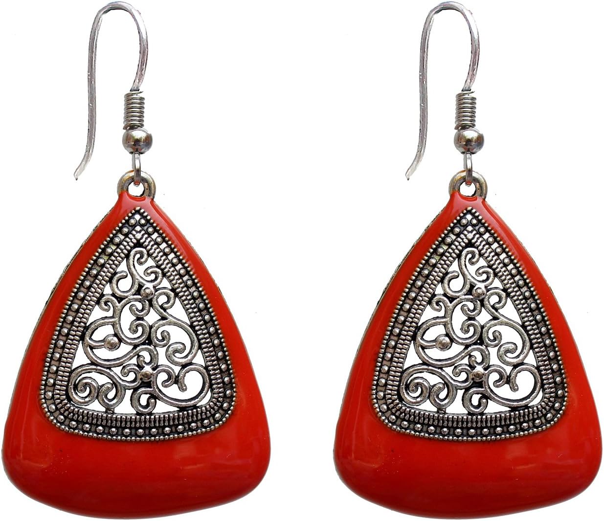 Lucky Jewellery Trendy Silver Oxidised Plating Orange Color Earring for Girls & Women (43-AEO-MJ371-O-S)