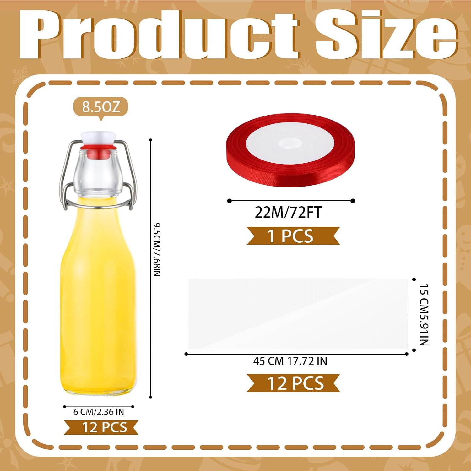 12 Set 8.5 oz Swing Top Glass Bottles Flip Top Brewing Bottles with Airtight Cap Lids Pine Needles Homemade Liqueur DIY Bridal Baby Shower Wedding Party Favor(Vanilla Extract)