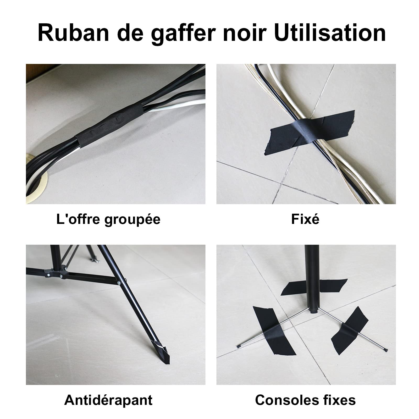 BOMEI PACK Schwarzes Gaffer-Klebeband, 50 mm x 30 m, 2 Stück, matt, Tuban-Stoff, selbstklebend, Gaffers Tape für Kabel, Fotografie