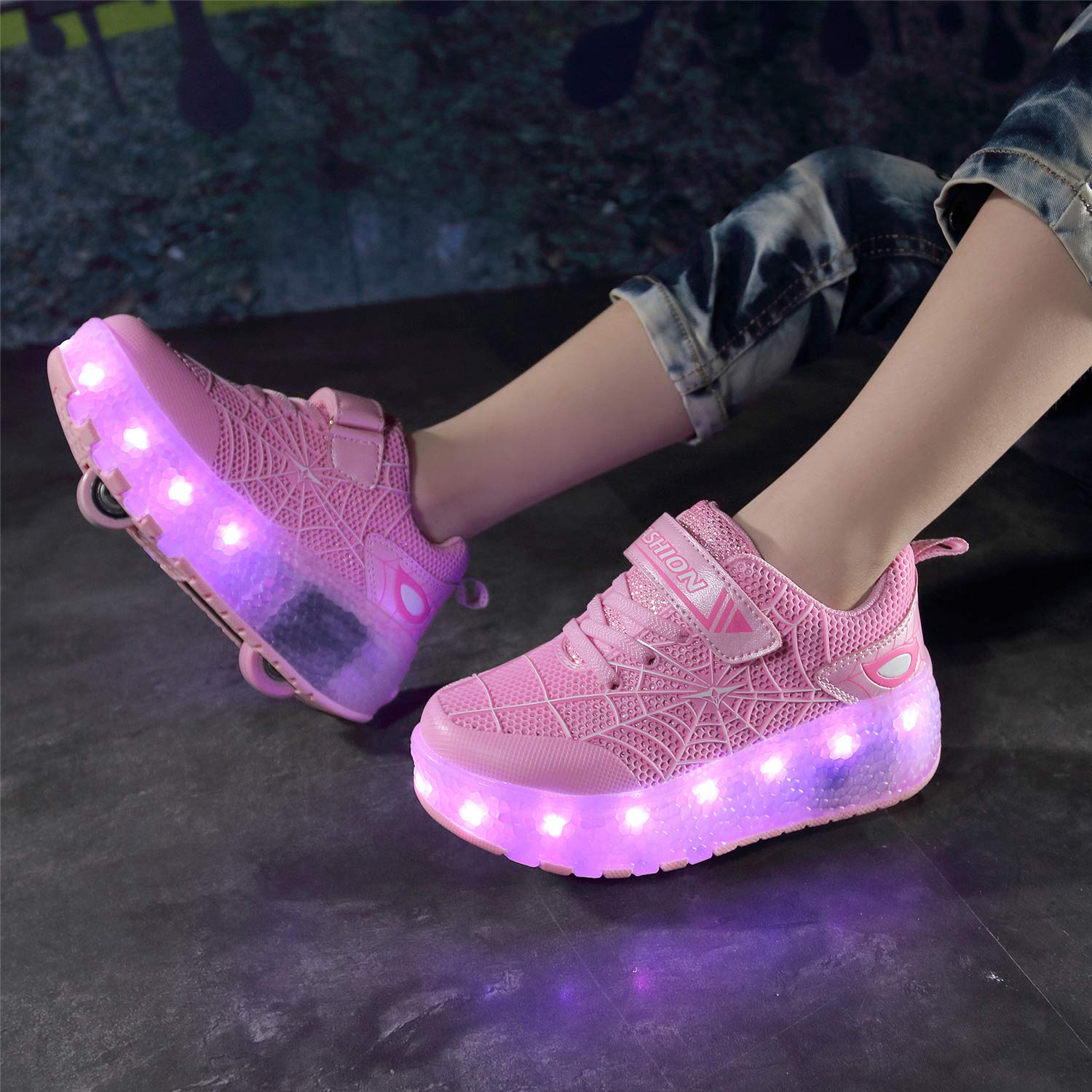 Unisex dziecięce buty skateboardowe z podwójnym kółkiem, do gimnastyki, aktywności na świeżym powietrzu, do biegania, Pink808, 31 EU