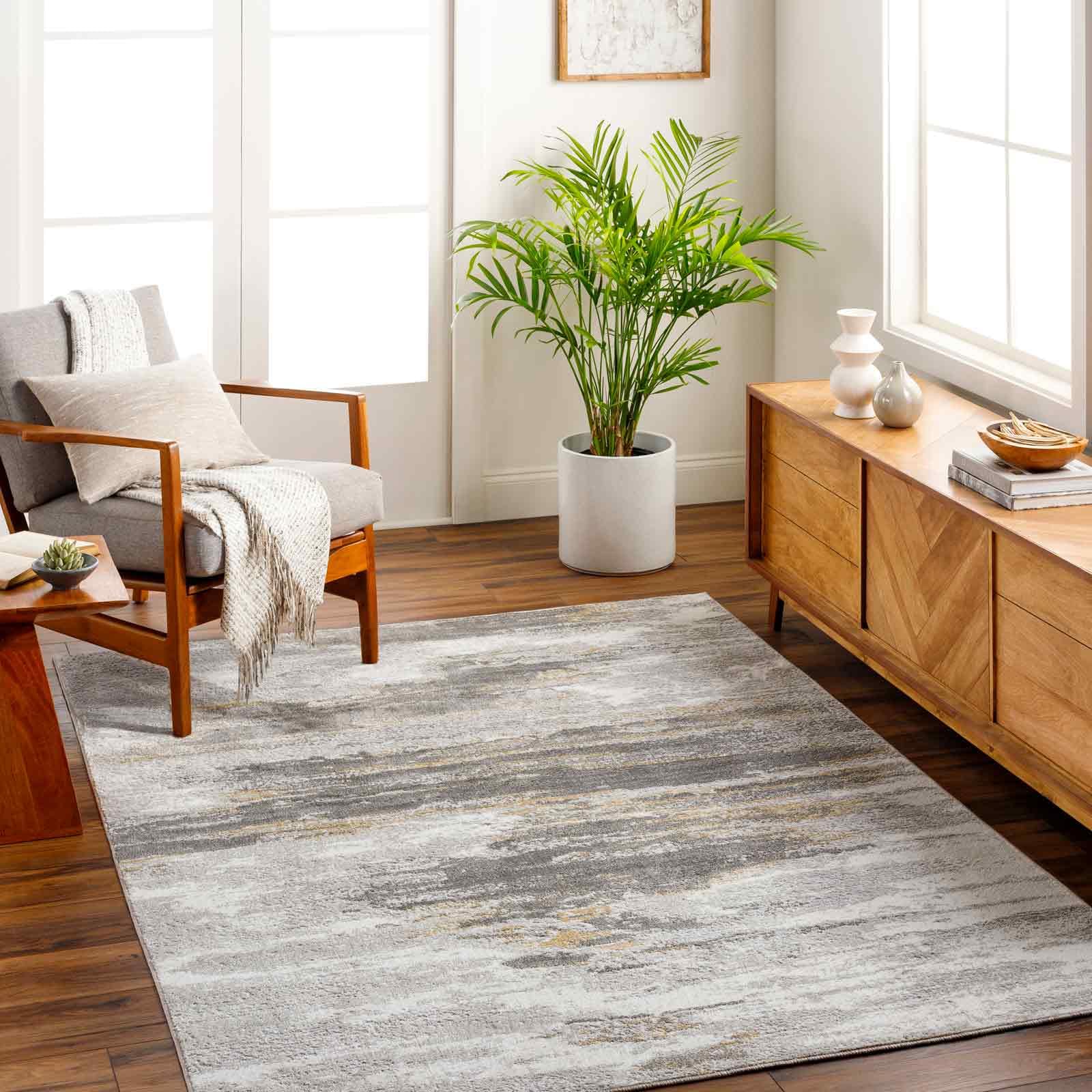 Livabliss Avery Sumna Abstract Carpet 160x213 cm, Modern Marble Design for Living Room, Dining, Lounge & Bedroom, Soft Luxurious Pile, Grey Ivory Mustard