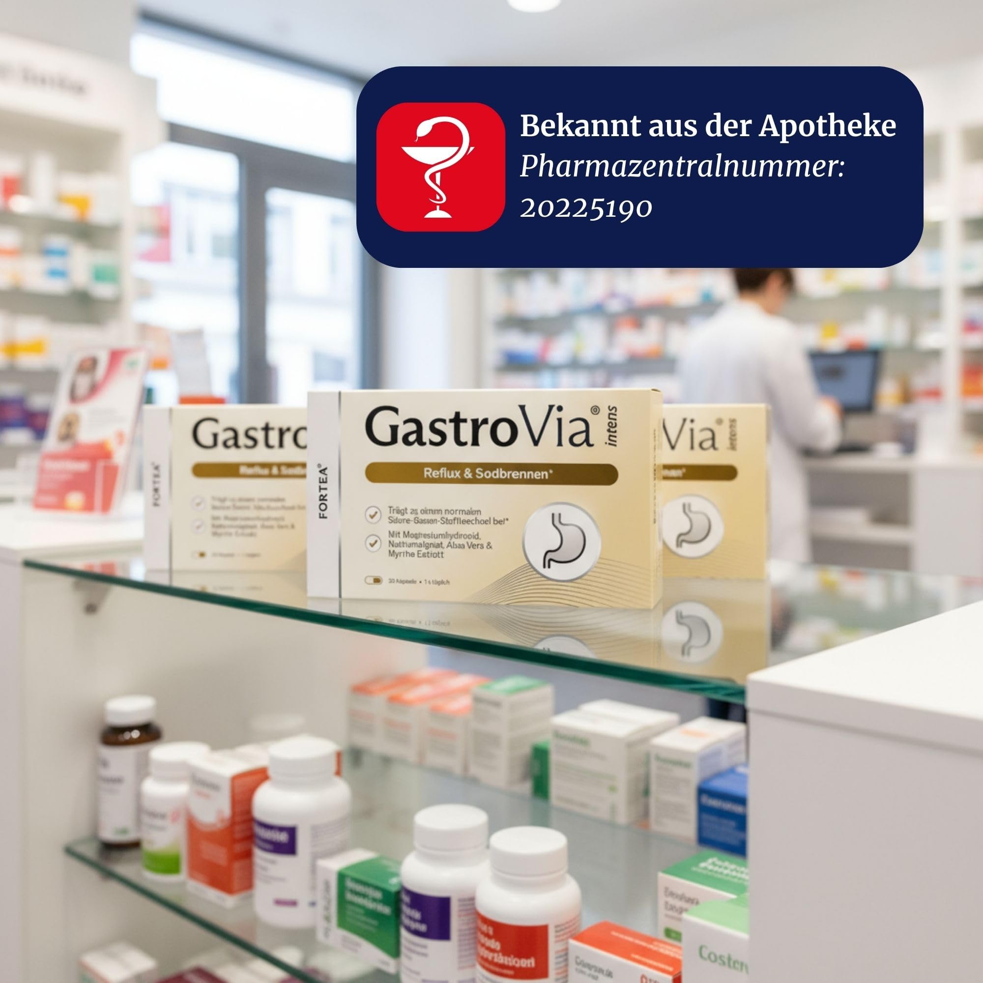 FORTEA® - Sodbrennen & Reflux Kapseln in Apothekenqualität - GastroVia intens - mit Zink, Vitamin A und Vitamin C - rezeptfrei & gut verträglich - Unterstützung der Magenfunktion - 30 Stk.