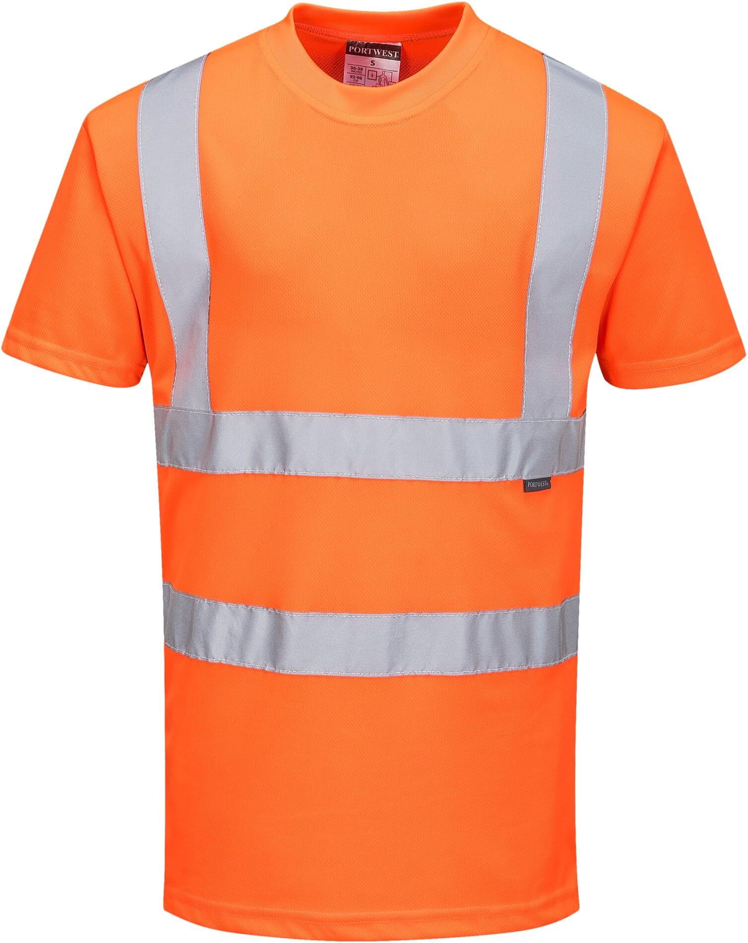 Portwest RT23 Hi Vis Short Sleeve Work Safety T Shirt Orange Breathable High Visibility Workwear, X Large