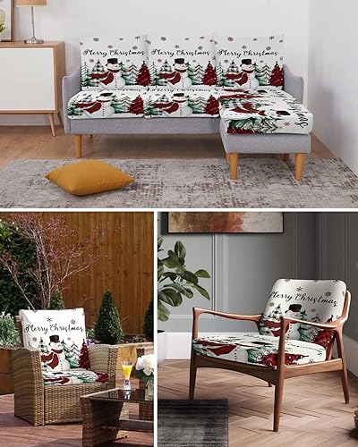 Miniatura 20 de Fundas de cojín para sofá de Navidad, funda elástica para sofá con parte inferior elástica, diseño de muñeco de nieve rosa, diseño de nieve, nieve