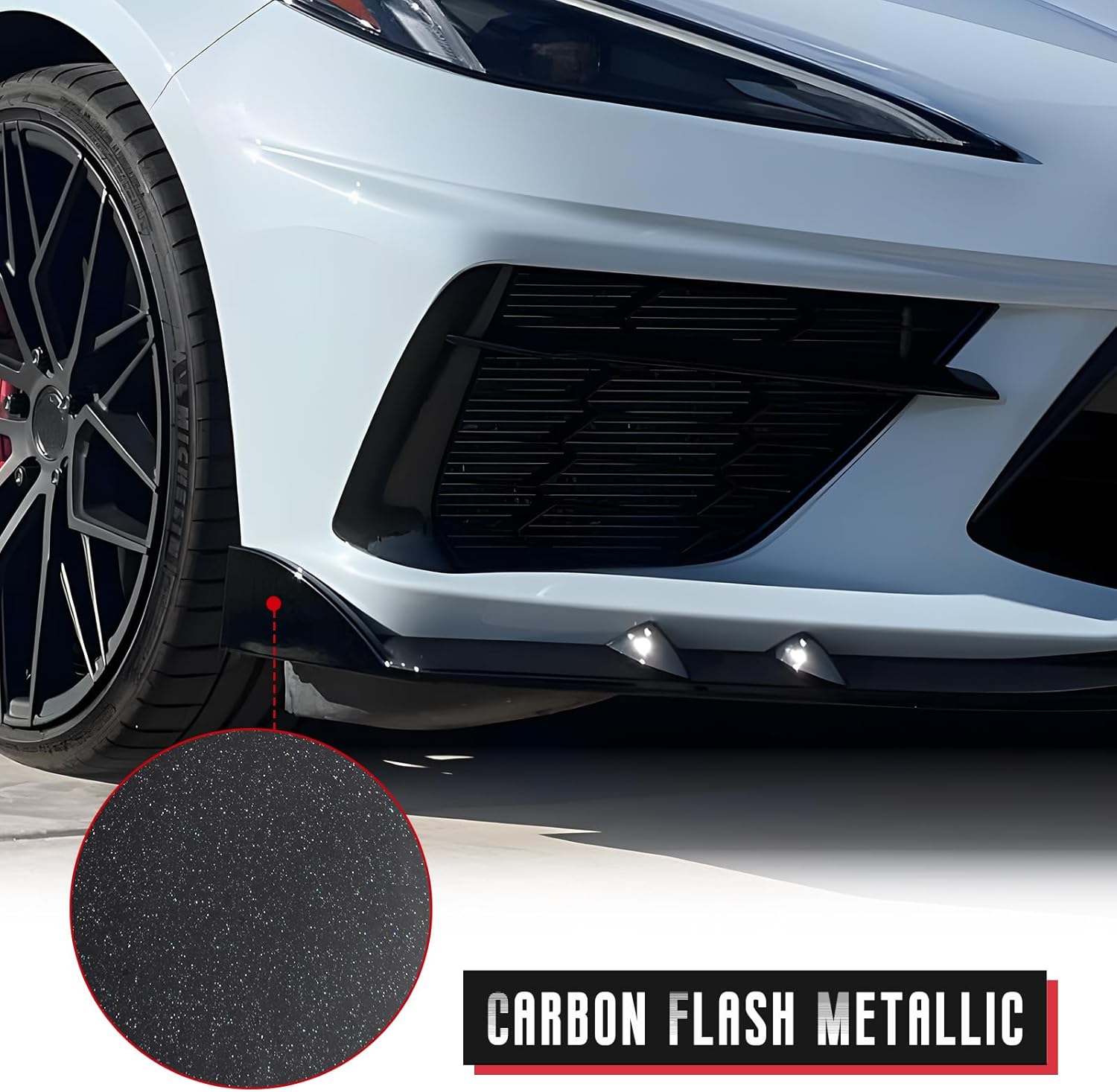 Front Bumper Lip fit for Chevy Chevrolet Corvette C8 Stingray Z51 Convertible Coupe 2020 2021 2022 2023 2024,Front Lip Chin,Spoil Splitter Lower Protect Guards,Light Carbon Flash,3PCS