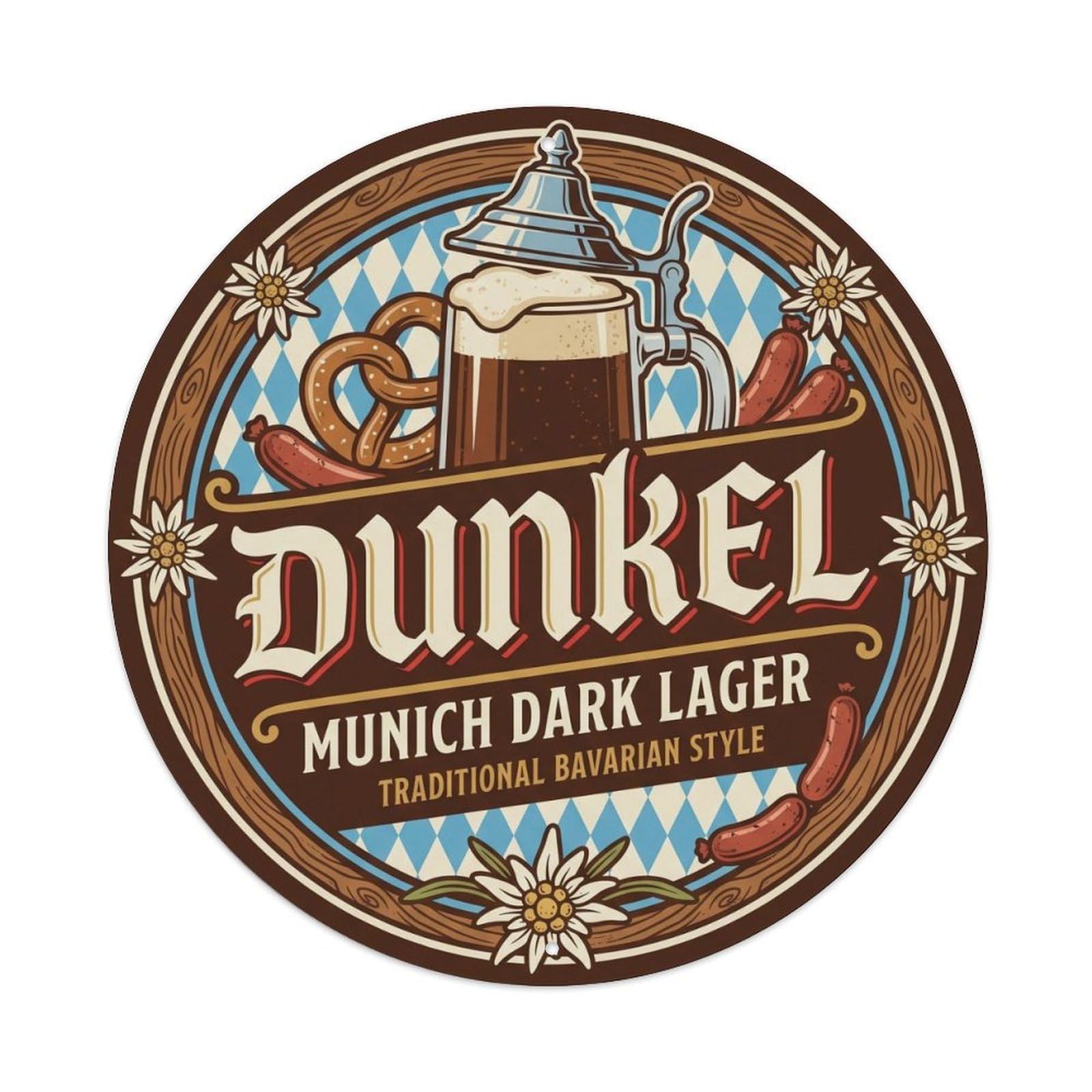 Traditional Munich Dunkel Barrel Brew Bavarian Keg Tap Metal Tin Sign