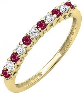 Dazzlingrock Collection Round Alternate Ruby & White Diamond Vintage Style Stackable Wedding Band for Her in 14K Solid Yellow Gold Size 7
