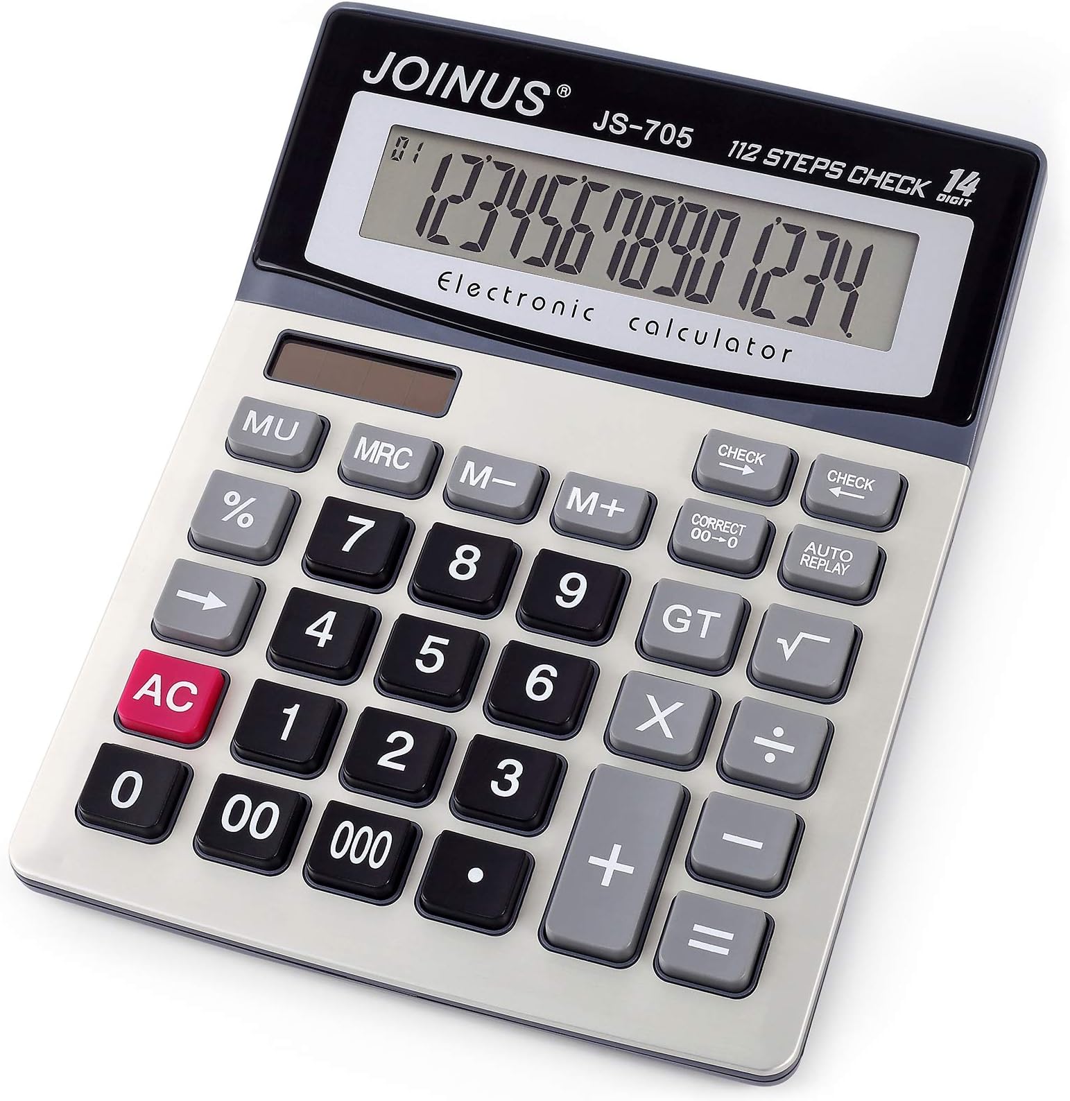 QULSE Large 14-Digit LCD Display Desktop Calculator with Check & Correct Function, Solar Battery Dual Power Calculator, Large Computer Keys Electronics Calculator for Office School Calculating (1)