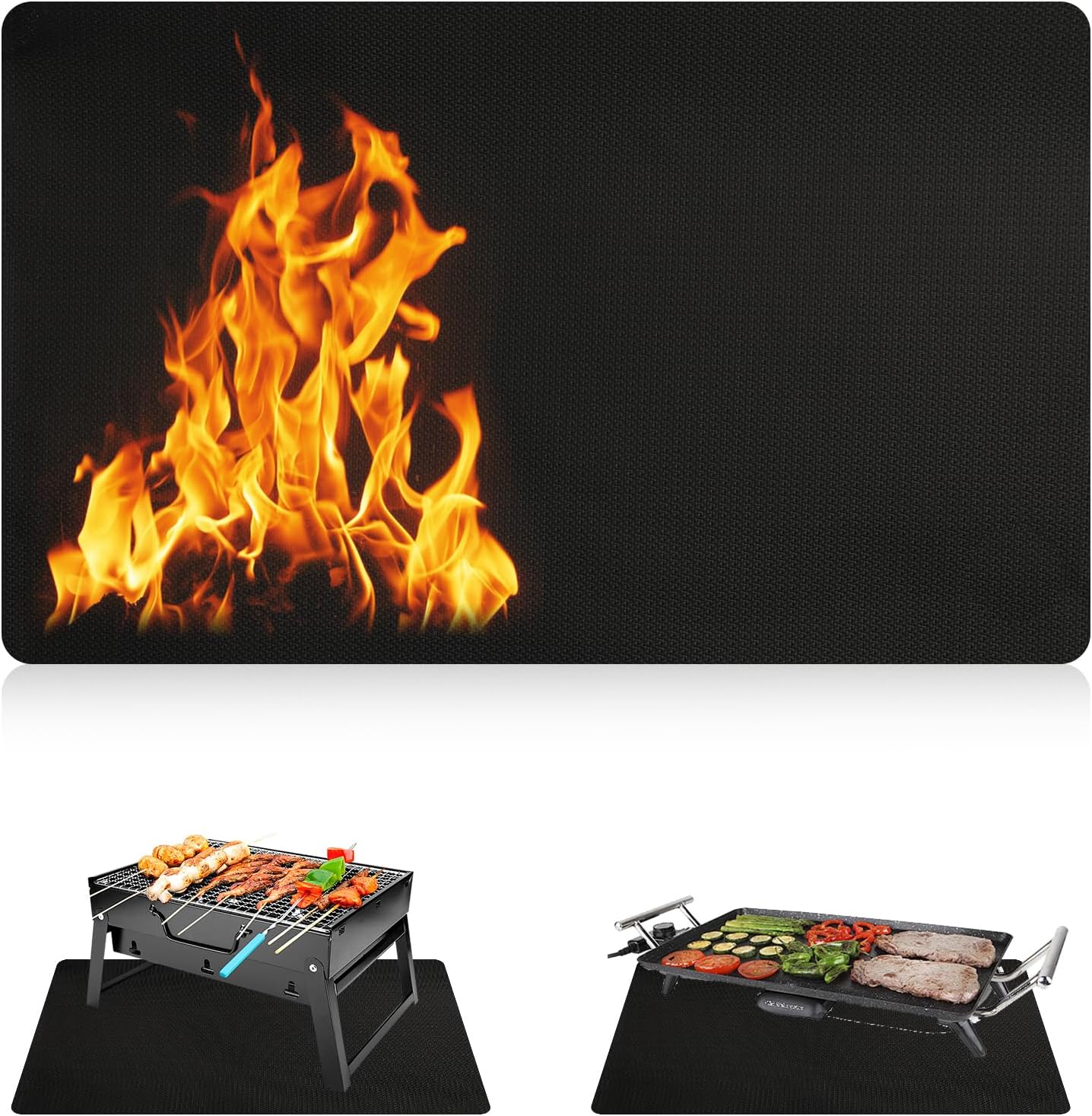 65" x 48" Under Grill Mats for Outdoor Grill, Fireproof Grill Protector Pad, Waterproof, Oil-Proof, Indoor Fireplace/Fire Pit Mat, Reusable Indoor Fireplace Pad,Easy to Clean (Black, 48 * 65 inch)