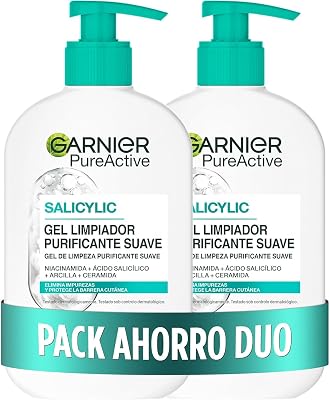 Garnier Pack Gel Limpiador + Limpiador Facial Cuidado Diario, 2x250ml | Ácido Hialurónico*, Ceramidas, sin Perfume, Result...