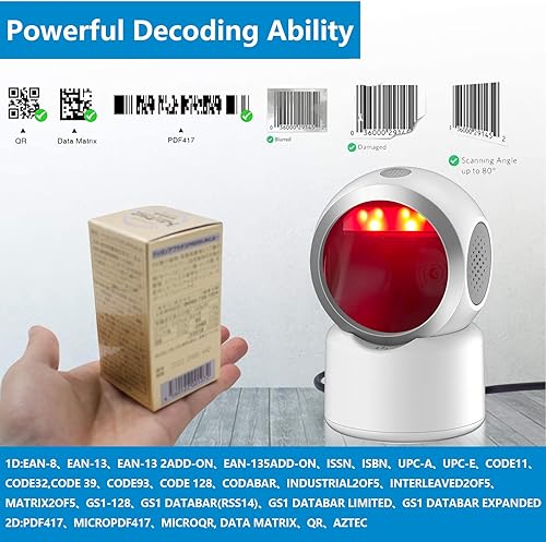 Vista 16 de Escáner de código de barras manos libres QR 2D Escáner de detección automática omnidireccional Lector de código de barras USB Escáner de plataforma