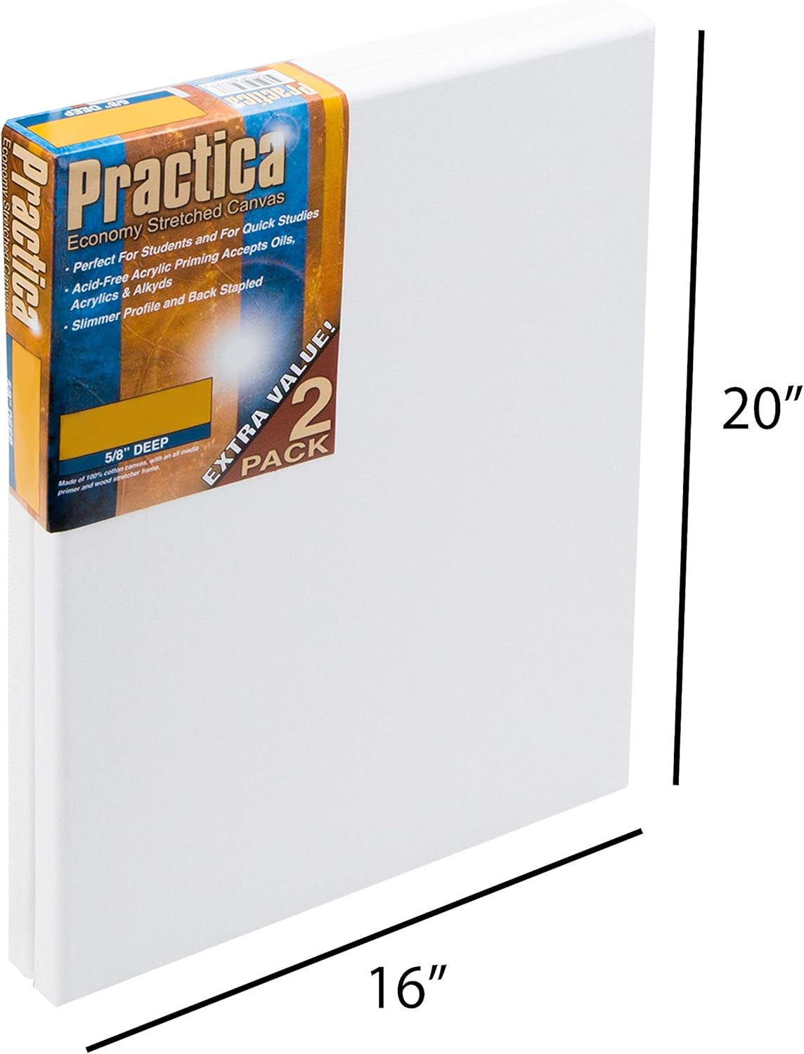 Practica Economy Pre Stretched Canvas Cotton Artist Acid Free Primed Painting Canvas 5/8" Deep [2-Pack]- 16x20" : Everything Else