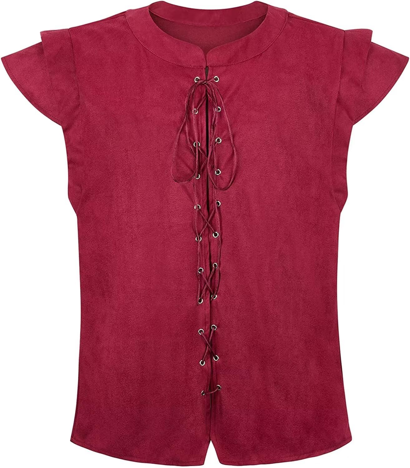 jutrisujo Victorian Suit Vest Steampunk Gothic Pirate Renaissance Costumes Mens Waistcoat Medieval Renaissance Party Wine Red S