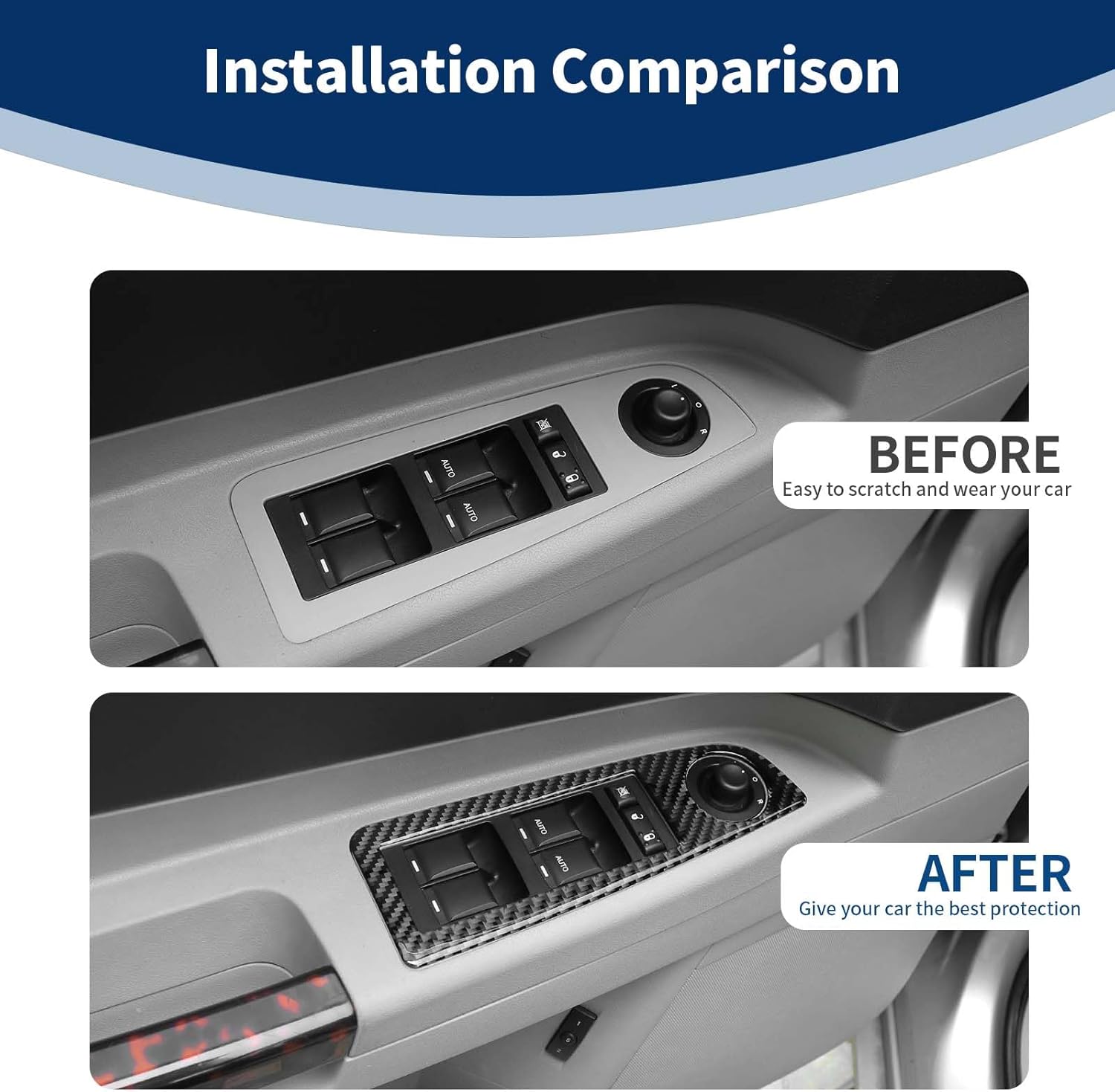 for Charger Power Window Switch Panel Trim Cover for Chrysler 300C 2004-2009 for Dodge Charger 2006-2010 Soft Carbon Fiber Interior Accessories 4pcs