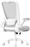 SONGMICS Office Chair, Mesh Swivel Chair, Ergonomic Lumbar and Head Support, Tilt Function, Wide Seat, Foldable Armrests, for Office Bedroom, Ink Black UOBN047B01