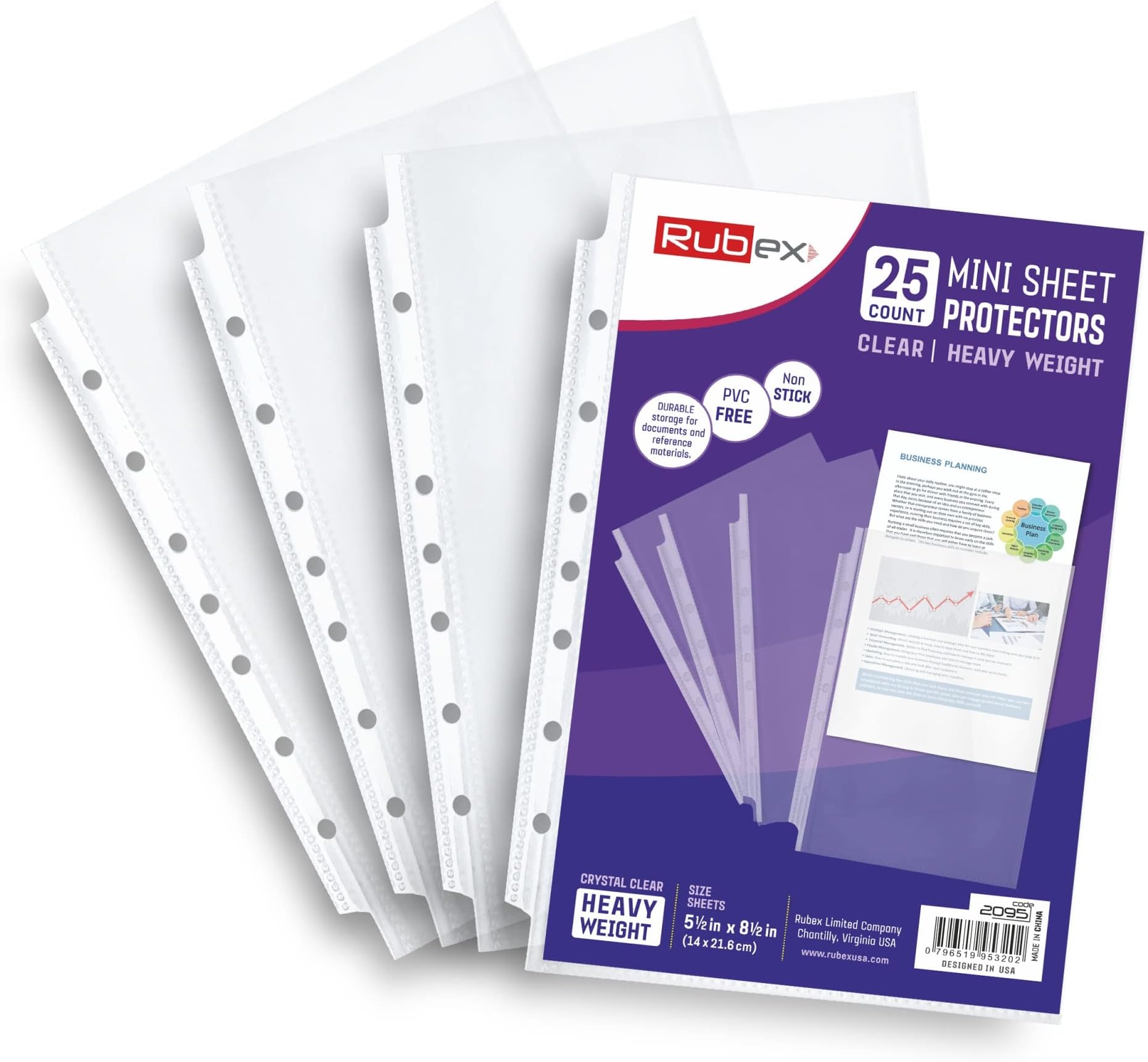 25 Mini Heavyweight Sheet Protectors, Top Loading, Reinforced 7-Hole 5.5 x 8.5 Inch Page Protectors for Mini Ring Binders, Acid-Free, Archival Safe for Documents and Photos