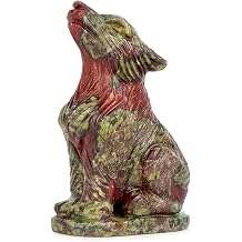 2" Dragon Blood Stone Crystal Wolf Figurine Healing Stones Sparkly Wolf Animal Carvings Collectible Decor Statue Carved Sculpture Ornaments Gifts