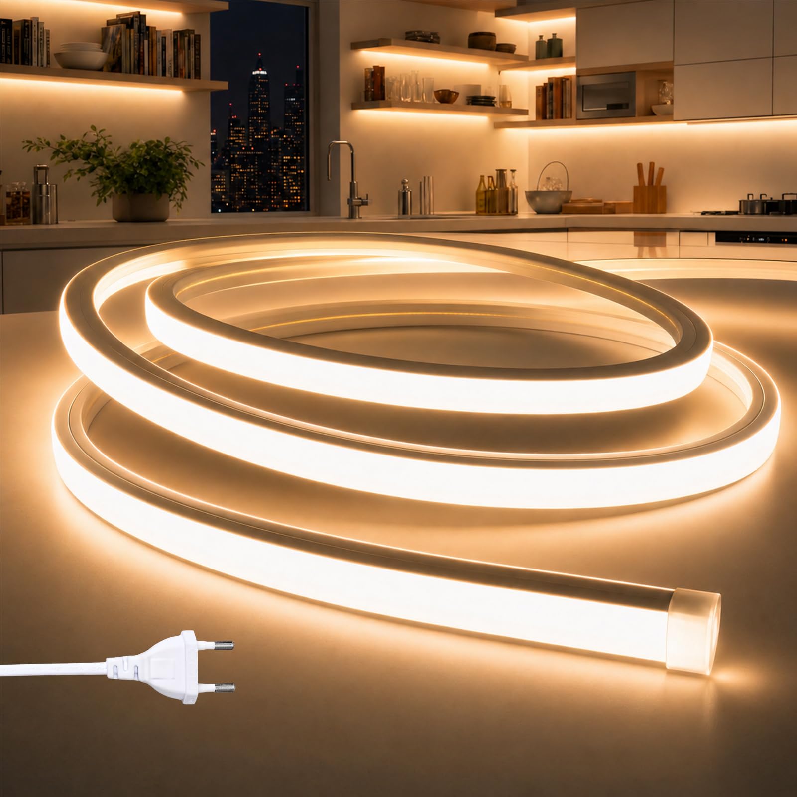 LED Streifen Aussenbereich 230V Neon LED Strip, Silikon Wasserdicht Feuerfest IP65 Led Strip Silikon Aussen Schlauch 120LED/M Outdoor Lichtleiste Band Warmweiß 10M