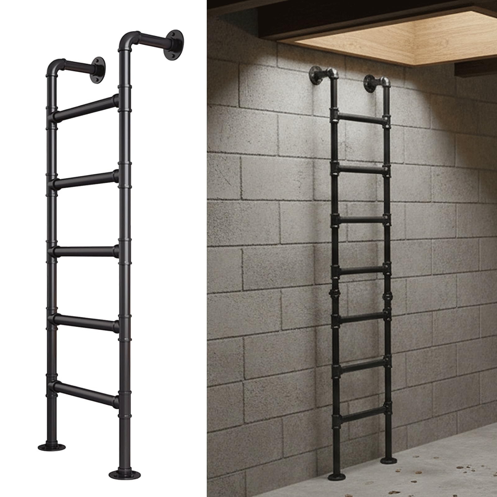 Basement Window Well Egress Exit Ladder，Wall/Floor-Mounted Ladders for Climb Use, Loft Ladder for Dorm Beds, RV Attic Bunk Bed，330LBS Load Capacity(1.6m/5.2ft/63 in)