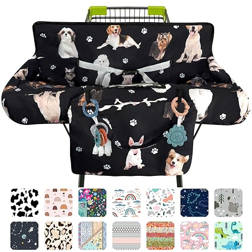 Funda negra para carrito de compras para bebé, funda para silla alta 2 en 1, con arnés de seguridad, multifuncional, patrón de perro, fundas para